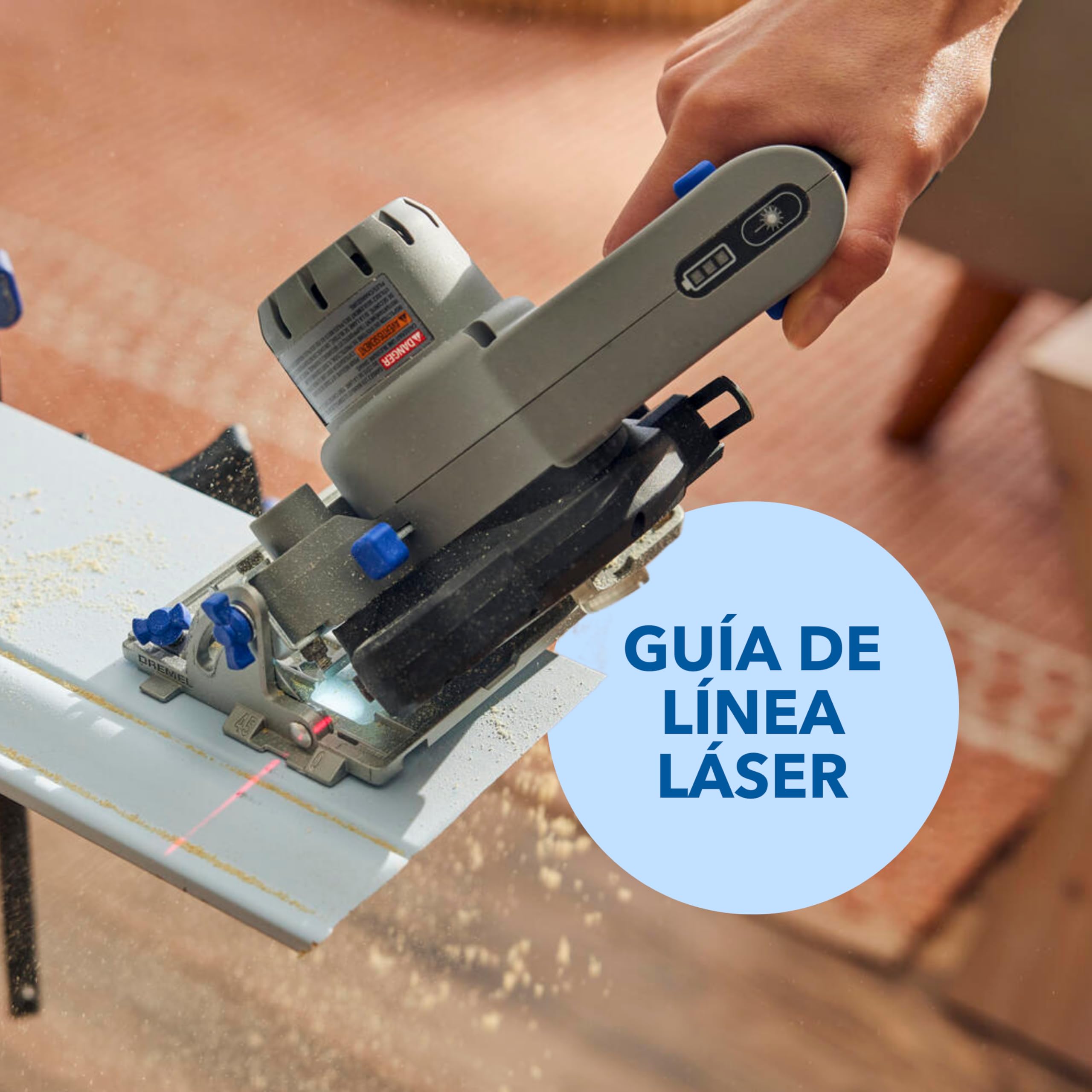Dremel Blueprint 12V sierra circular compacta sin cable con motor sin escobillas, con guía de línea láser, guía para cortes en bisel, 1x hoja de sierra circular multi-material, guía de corte al hilo
