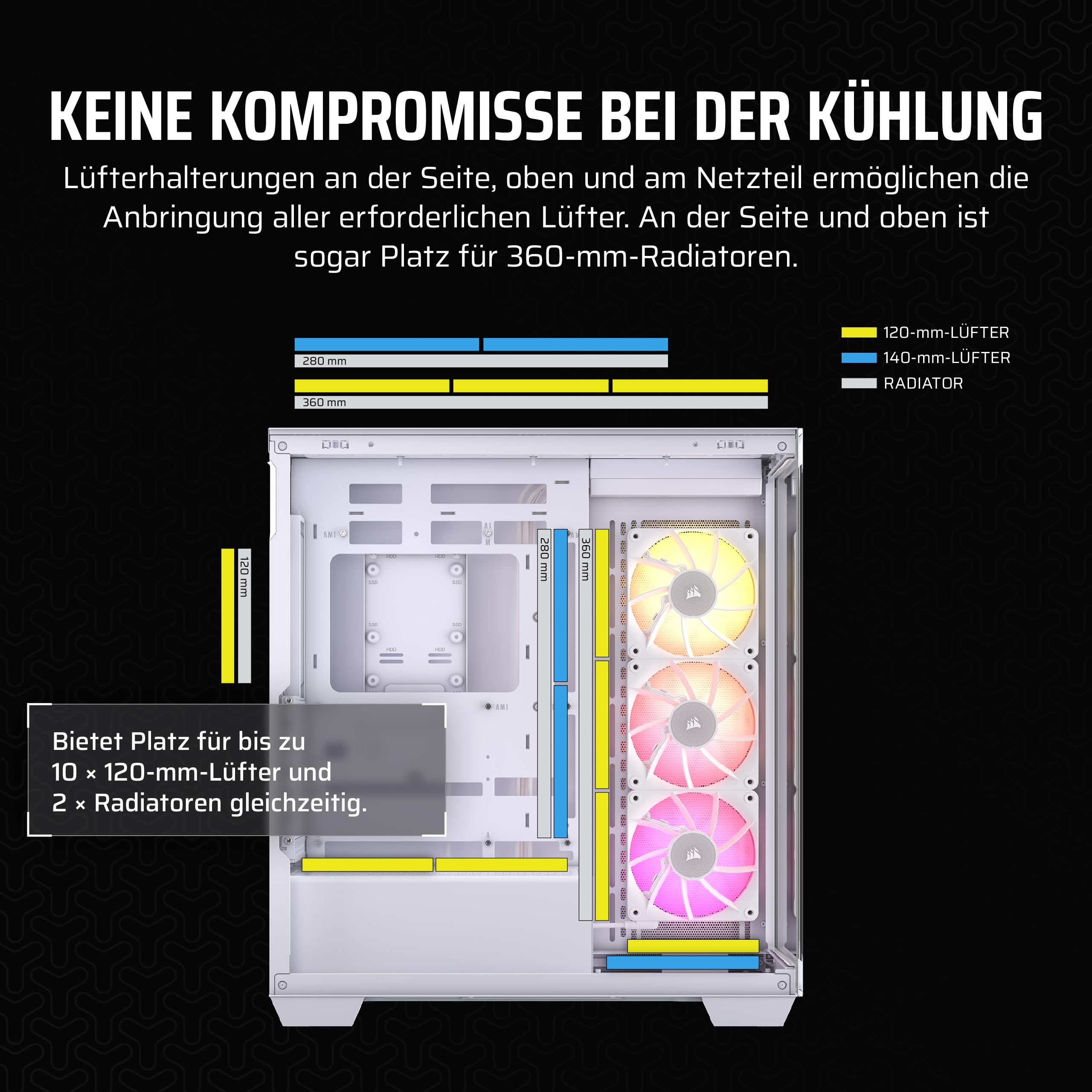 CORSAIR iCUE LINK 3500X RGB Mid-Tower ATX PC-Gehäuse - Gehärtetes Panorama-Glas - Umgekehrte Verbindung Motherboard-Kompatibel - 3x CORSAIR iCUE LINK RX120 RGB-Lüfter Im Lieferumfang Enthalten - Weiß