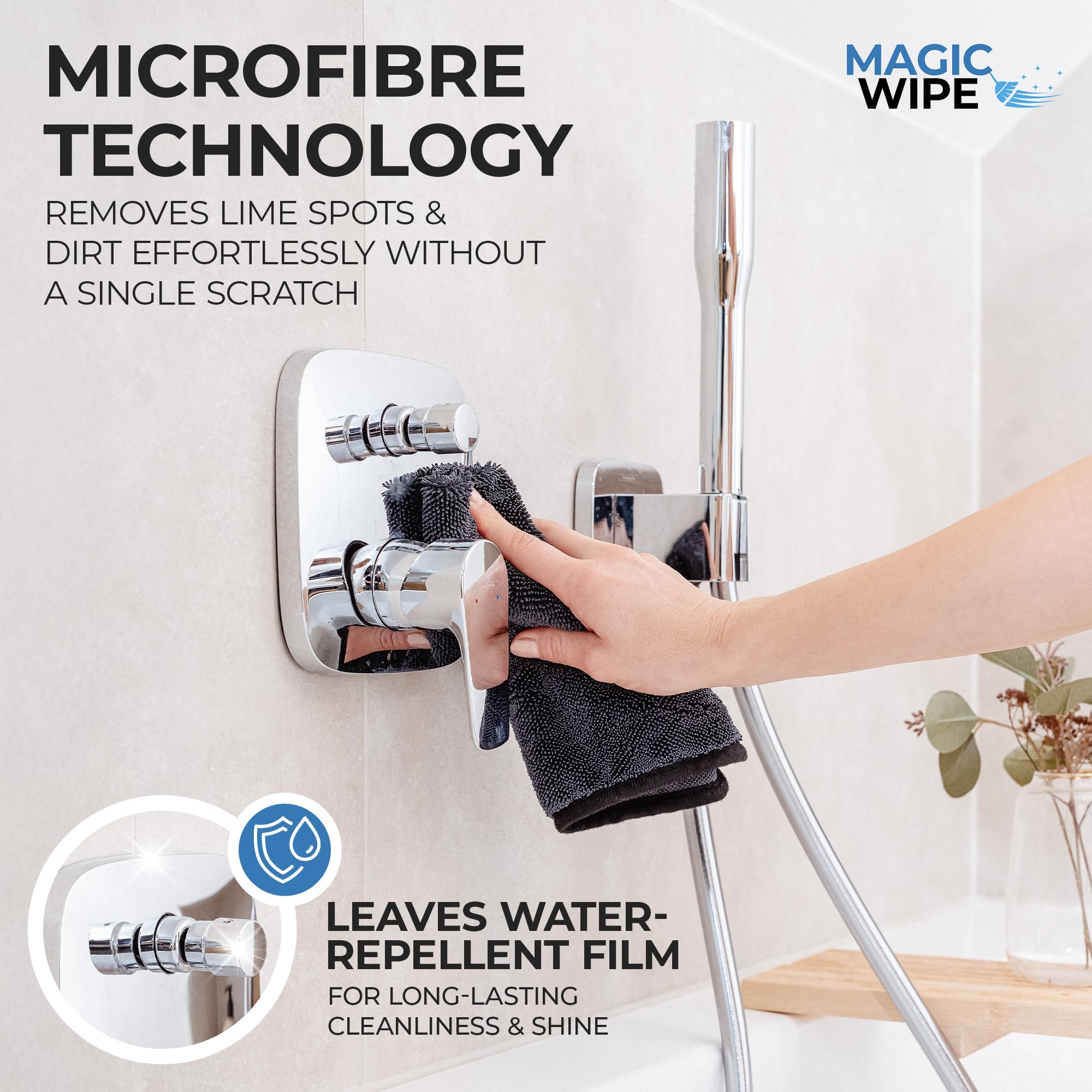 MAGIC WIPE Panno per asciugare il bagno, confezione da 6, 30 x 40 cm, panno multiuso in microfibra, panno per la pulizia senza striature e pelucchi, di alta qualità, per bagno, cucina, specchi, auto