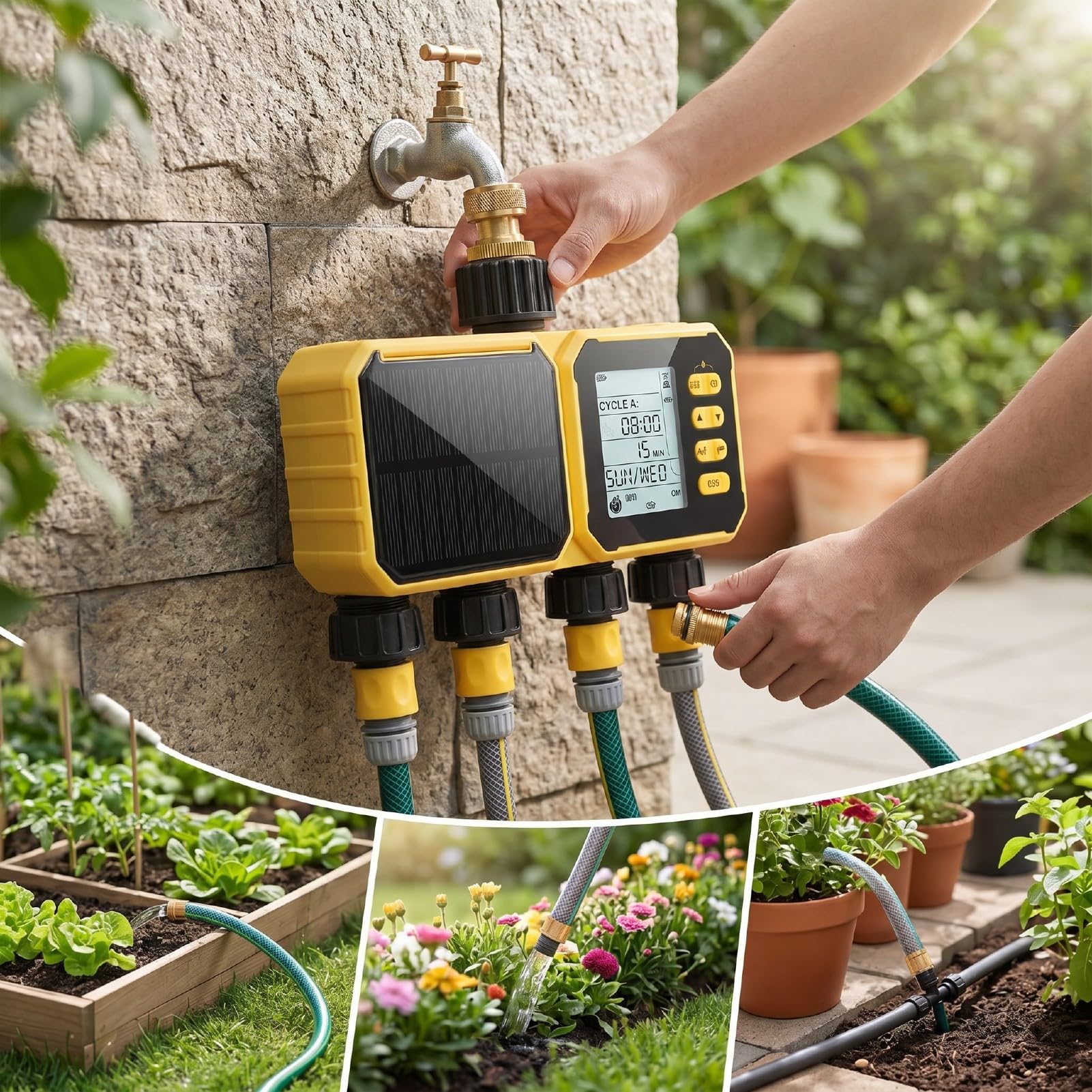 Eujgoov Centralina Irrigazione WiFi, Programmatore Irrigazione a 4 Zone, Timer per Tubo for Giardino e Esterna