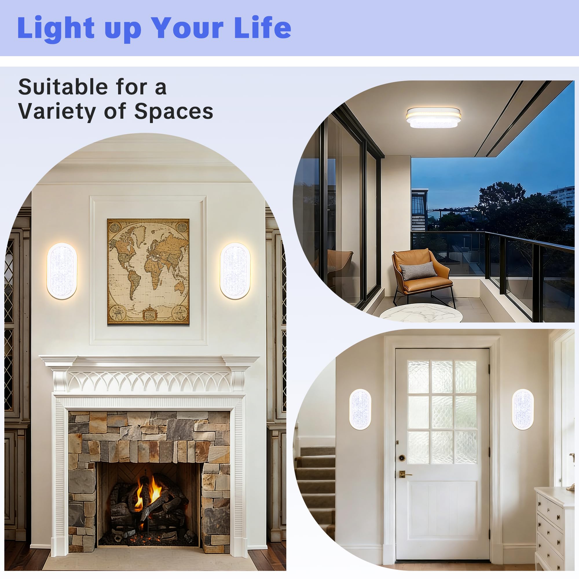 Plafoniera LED Ovale 20W 2000LM, 3 Modalità di Illuminazione, Effetto Cristallo Stellato, IP54 Impermeabile, Parete & Soffitto CRI>90, Cantina Corridoio Bagno Garage Balcone