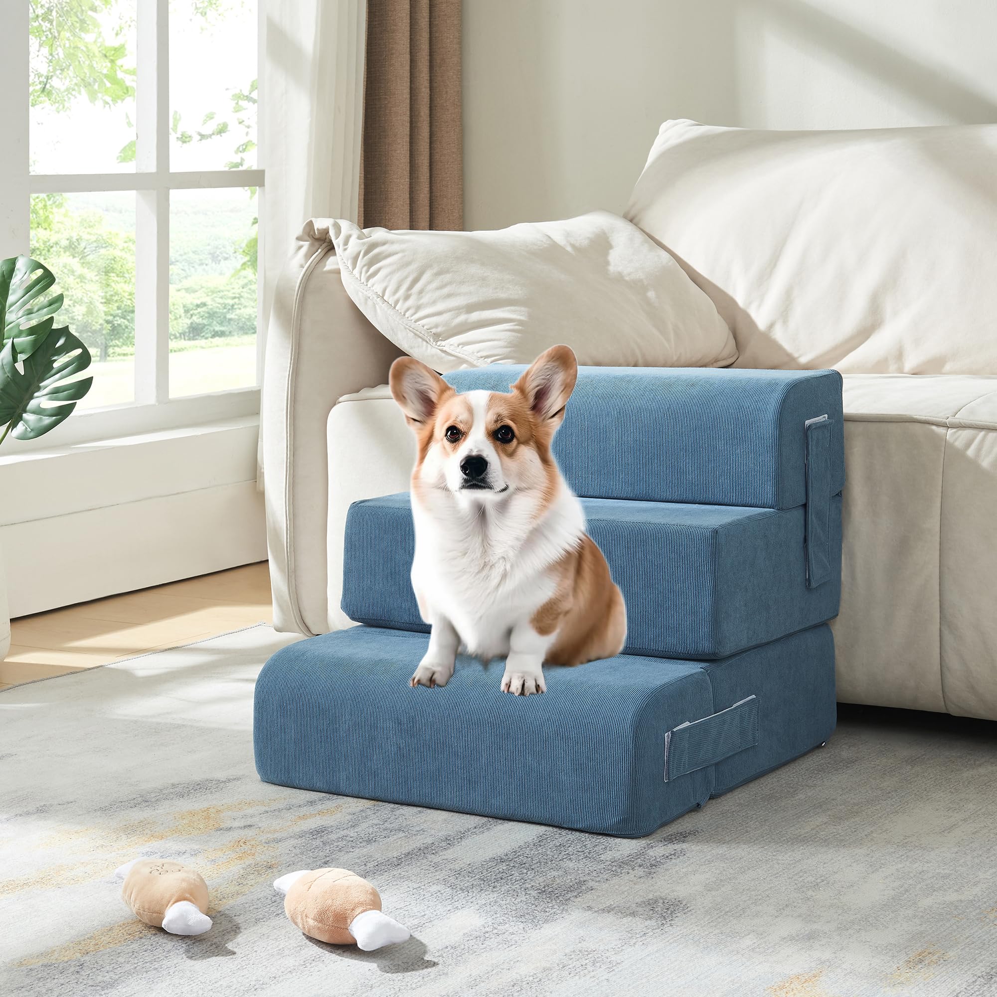 [en.casa] Scaletta Modulare per Animali Domestici Scale Cuccia in 4 Elementi Imbottiti Componibili per Cani Gatti di Taglia Piccola Rivestimento in Velluto a Coste - Blu