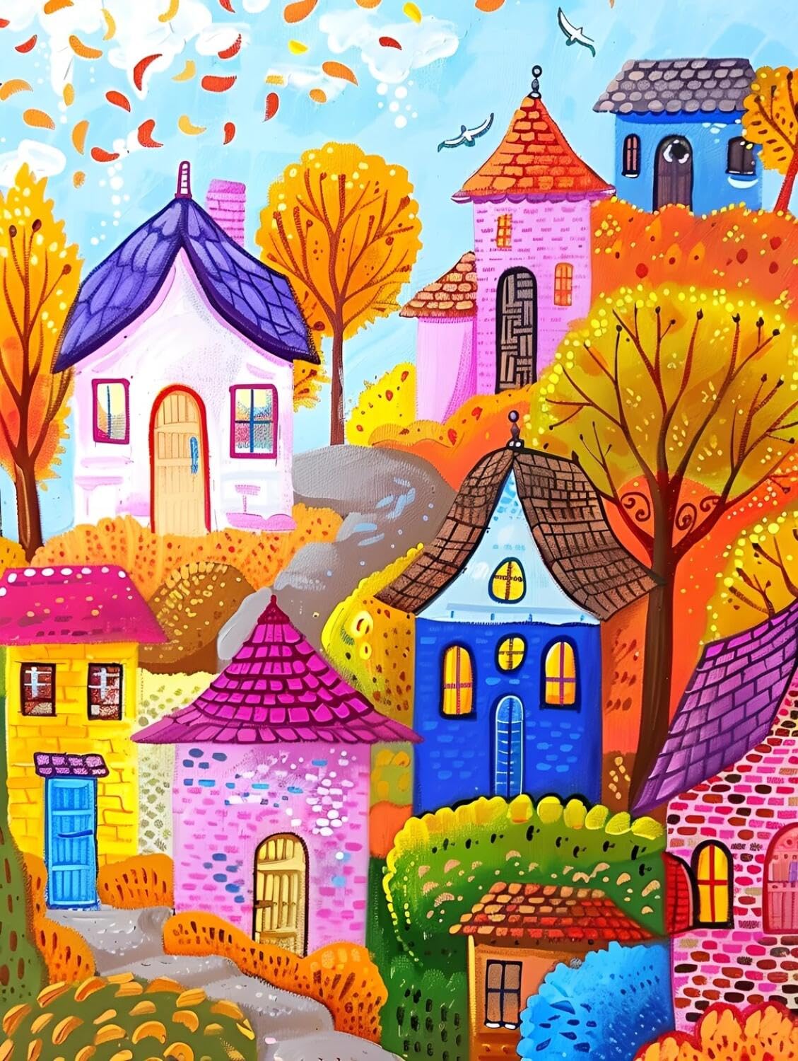 Rqwybcaxn Seed Bead Embroidery Kits Fantasy Town 40x50cm