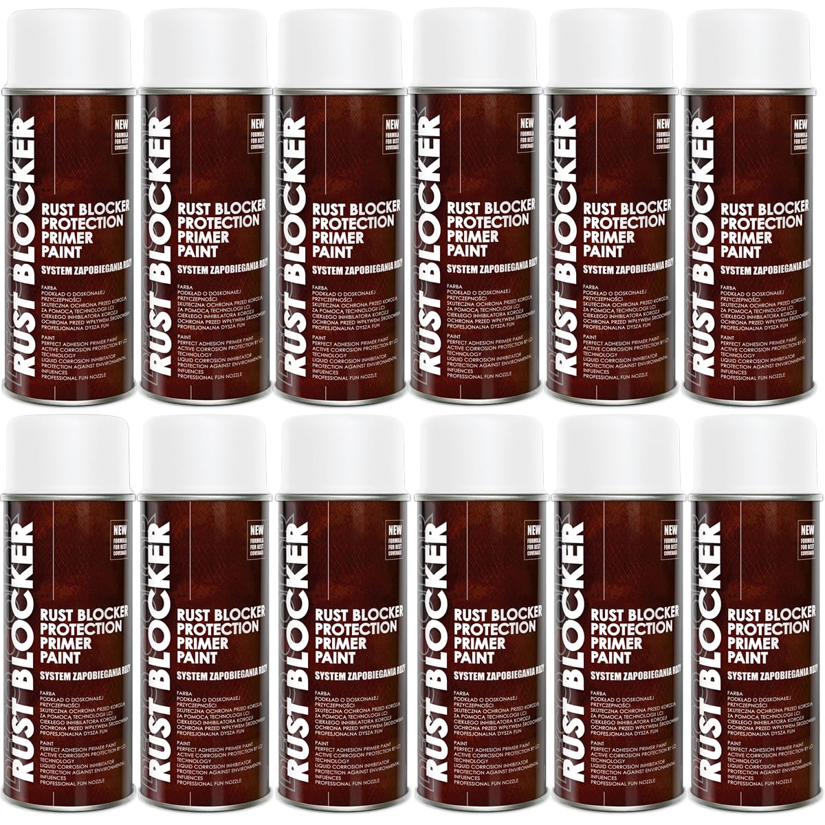 DECO COLOR 12er Sparpack 400 ml Rust Blocker 4in1 Metallschutzlack Rost Stop Lack WEISS matt RAL 9010, 4in1 -Haftvermittler - Aktiver Rostschutz - schnelltrocknender Lack - effektiver Schutz