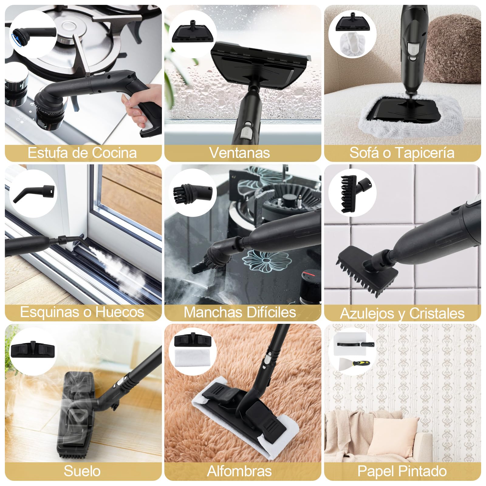 GOPLUS Limpiador a Vapor 2000W, Máquina de Limpieza a Vapor con Depósito de 1,8L, Alta Presión de 5 Bar, Mopa a Vapor con Ruedas y Accesorios Completos, para Suelos, Ventanas, Alfombras (Blanco)