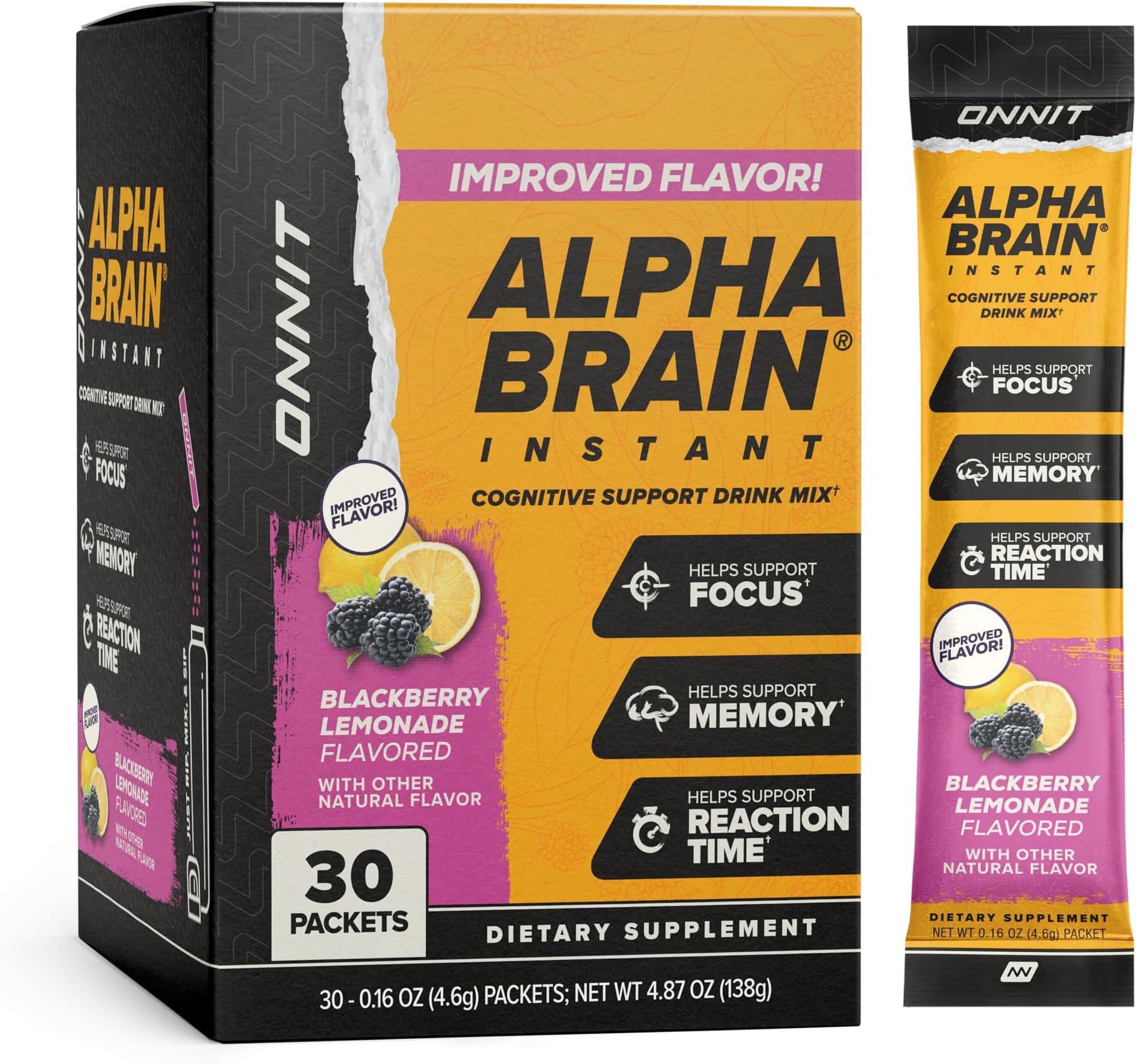ONNIT Alpha Brain Instant - BlackBerry Lemonade (30ct Box)