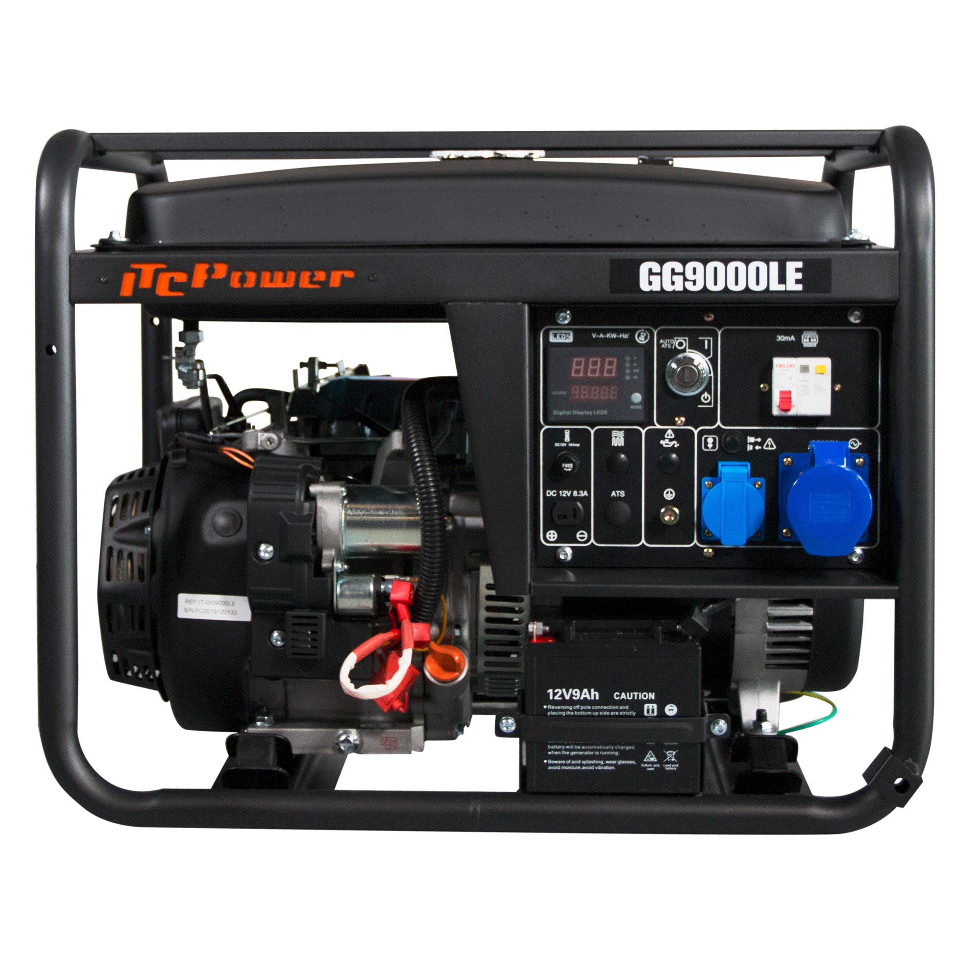 ITCPower GG9000LE Generador de Gasolina 6600 W con Arranque Eléctrico – 19 Horas de Autonomía, 69 dB, Motor 4 Tiempos OHV y Alternador AVR para Uso Industrial y Doméstico