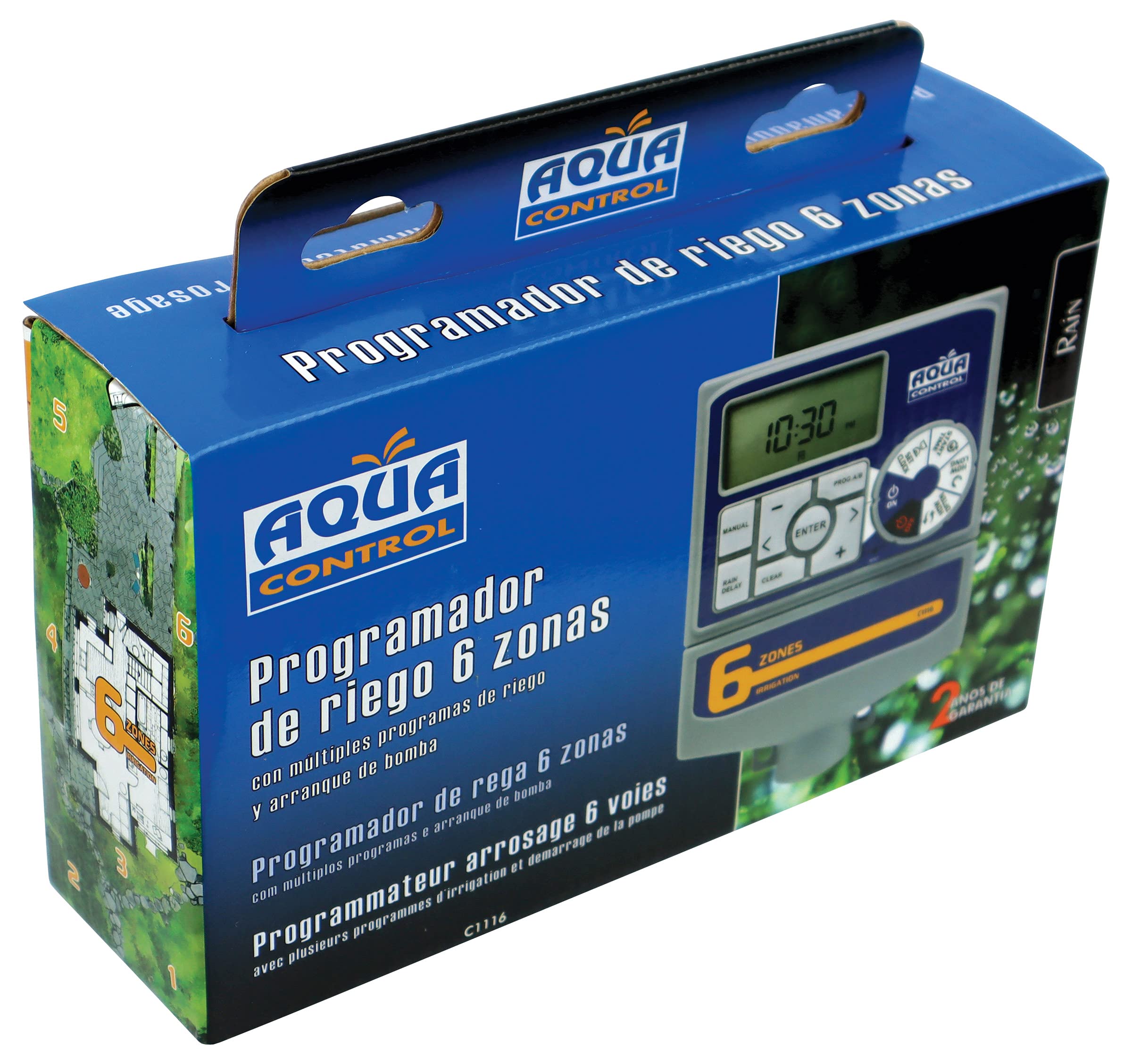 Aqua Control Programmateur d'Arrosage Automatique Jardin avec Transformateur Écran LCD 6 Zones