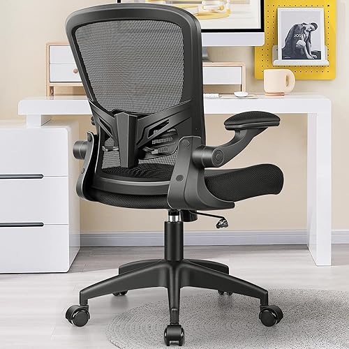 MINLOVE Silla de oficina ergonómica, silla de escritorio para el hogar con soporte lumbar, silla de computadora con ruedas y brazos abatibles, silla