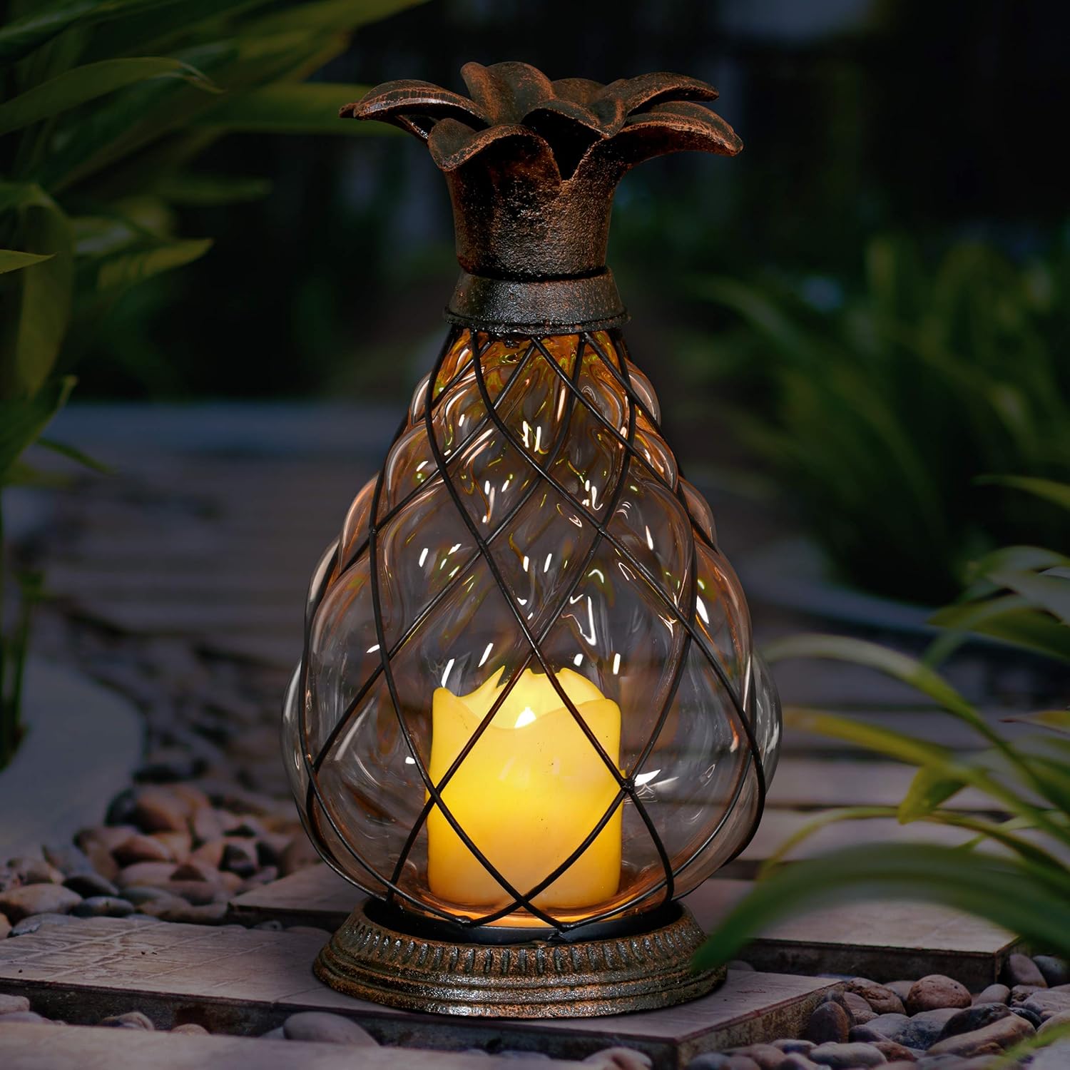 Exhart Pineapple Cast Iron Lantern Battery Powered 12 LED