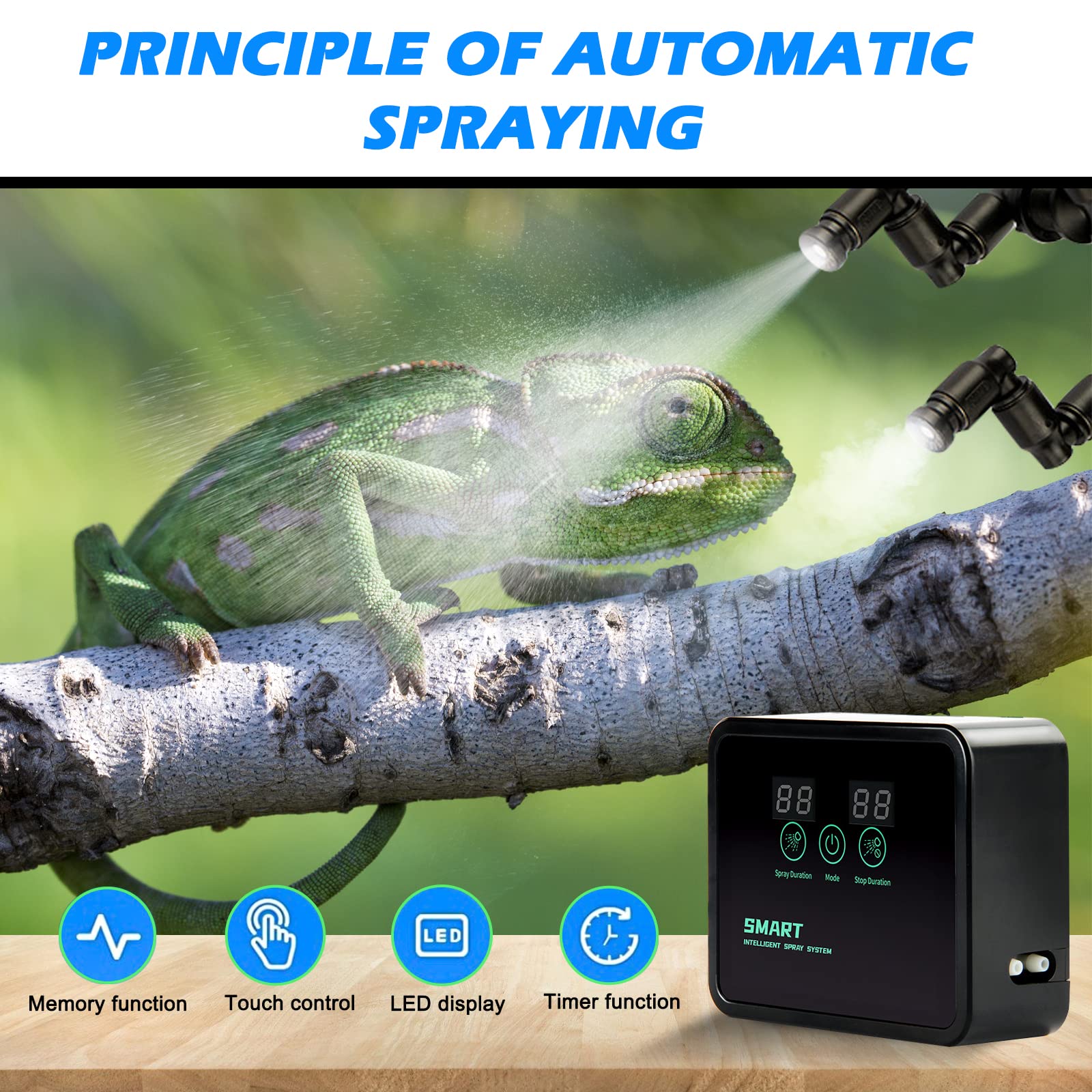 Nizirioo Humidificador Sistema de NebulizacióN del para Reptiles: Humidificador para Reptiles Humidificador Inteligente para Reptiles con Temporizador Y Boquillas De NebulizacióN Ajustables de 360°