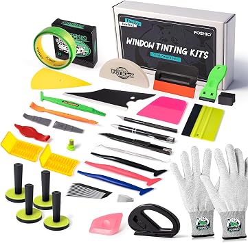 FOSHIO Vinyl Wrap Tool Kits Knife Less Tape 50m 164ft, Felt & Card Squeegee, PPF Squeegee & Tucking Tool, Exacto Knife, Plastic Scraper, Gloves, Magnets for Car Wraps Wrapping Window Tint Kit