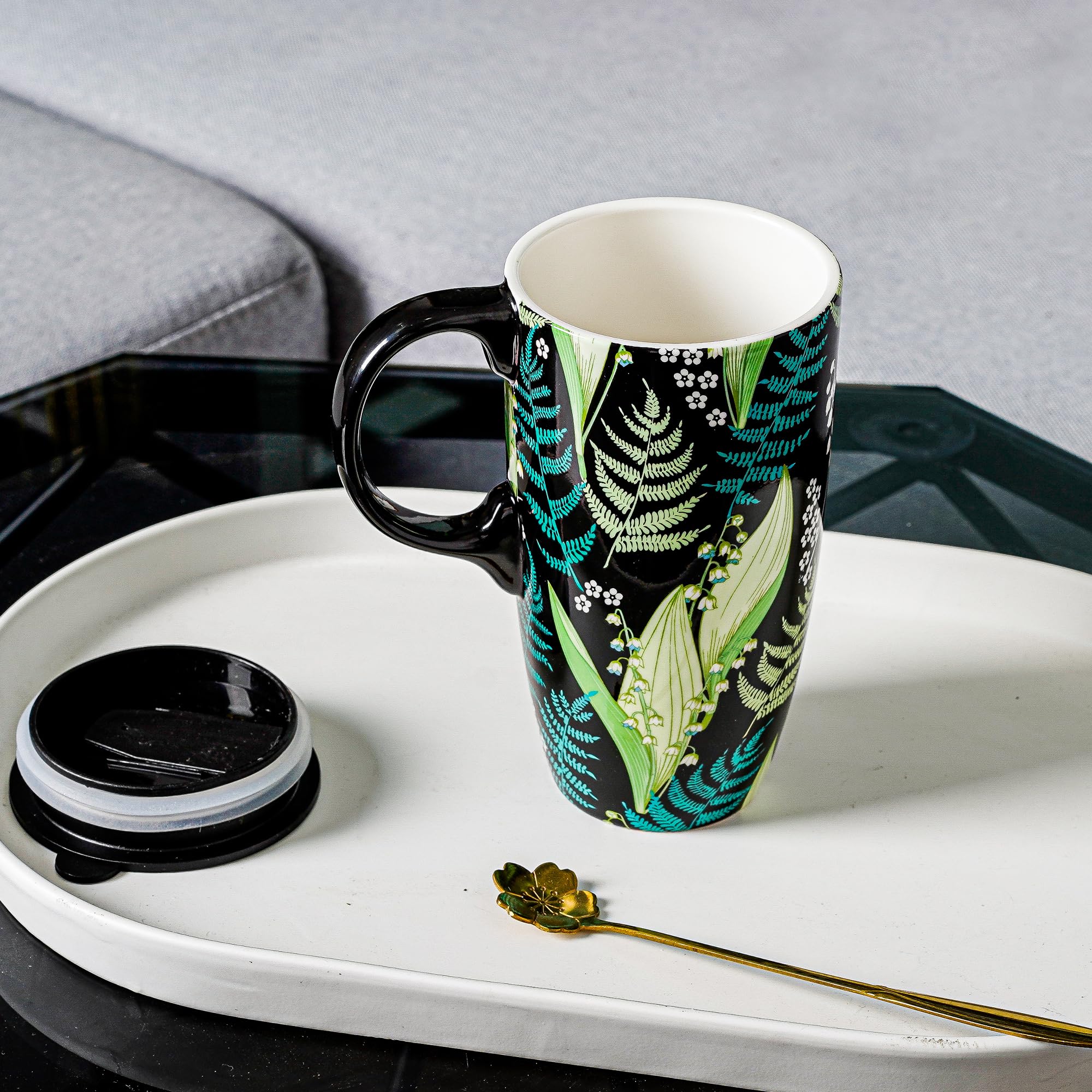 Topadorn Ceramic Travel Mug with Lid and Handle Gift for Coffee Lovers Coffee Mug Latte Teacup Milk Mug in Color Box 17 Oz - Image 3