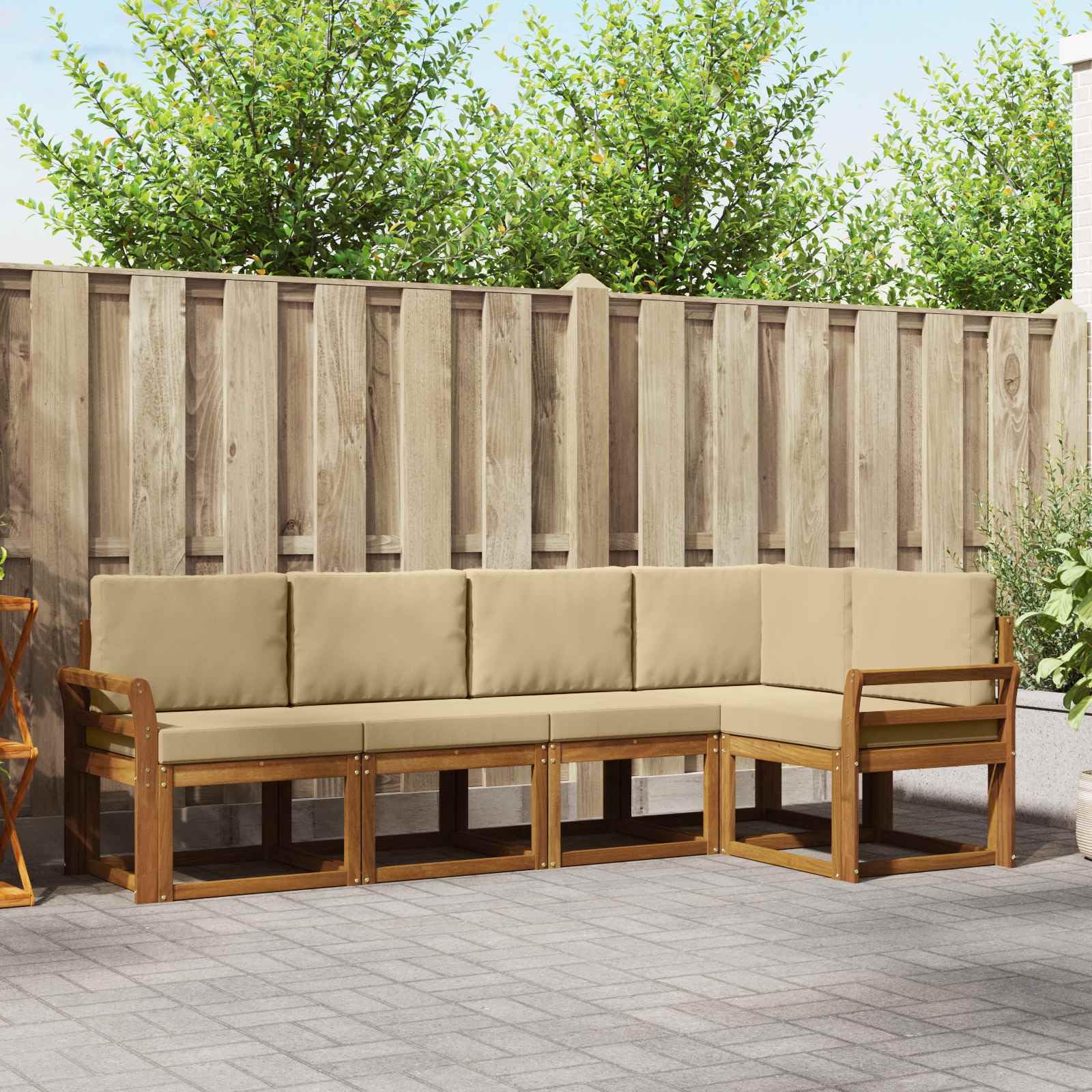 Juego de muebles de jardín de madera de acacia, conjunto modular de sofá para exterior, incluye cojín, juego de salón para jardín y terraza, 249 x 130,5 x 73 cm, color natural y beige