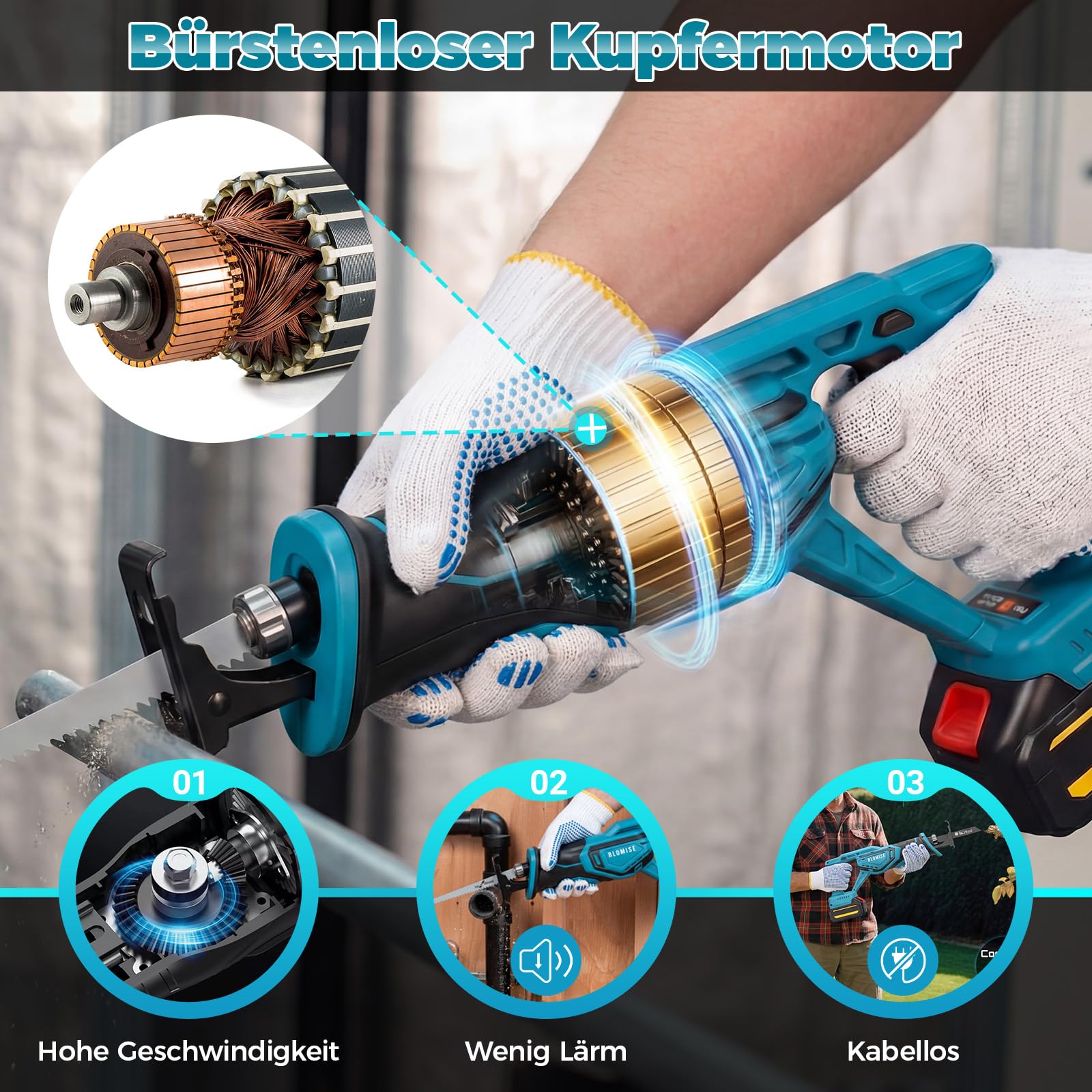 Säbelsäge Akku für Makita LXT 18V Akku, elektrischer Fuchsschwanz, bürstenloser Motor, 3500 SPM, 22 mm Hub, CVT stufenlos, Einhandbedienung, werkzeugloser Blattwechsel, rutschfester Griff
