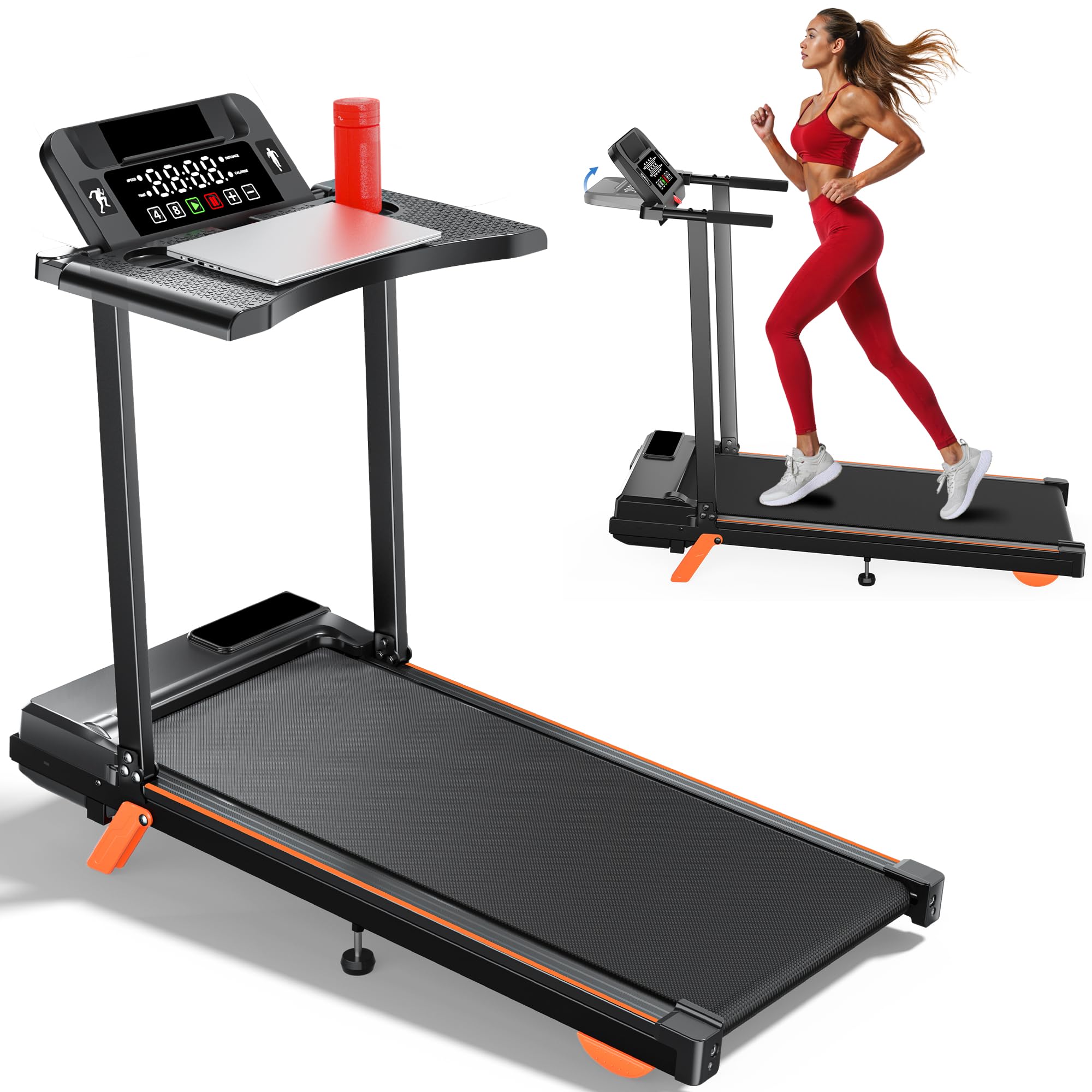BMJX US Walking Pad Treadmill with Desk Workstation fully assembled.