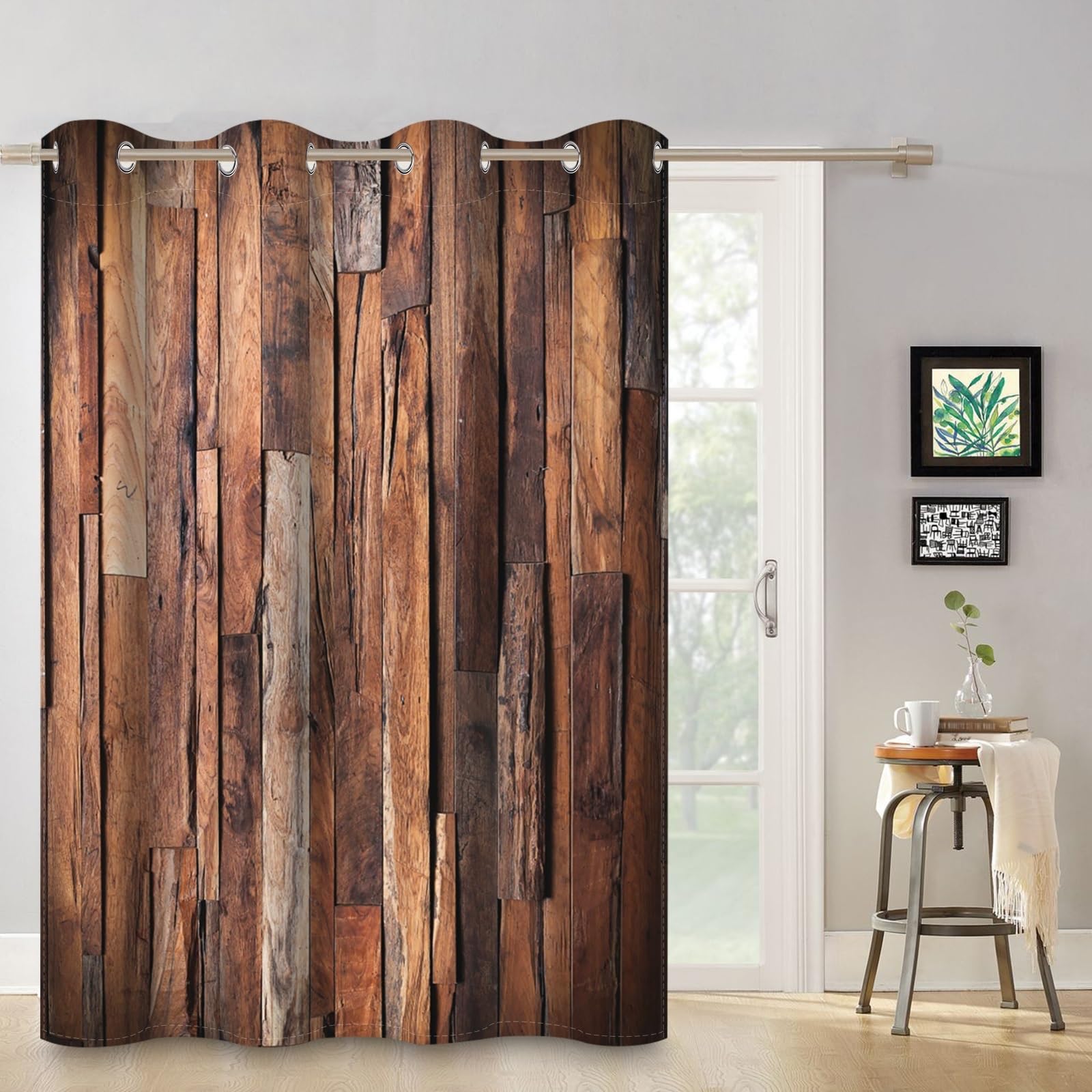 132x214cm Tenda con occhielli Legno rustico Retro Marrone Texture di legno Parete in legno Stile rustico Campagna Oscurante Tende per finestre Camera da letto Soggiorno,1 pannello singolo