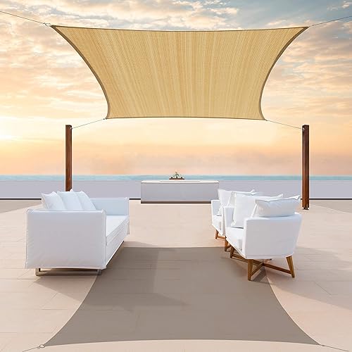 ColourTree Toldo rectangular de 14 x 20 pies, color beige arena, pantalla de tela para toldo, bloqueo UV, resistente a los rayos UV, grado comercial