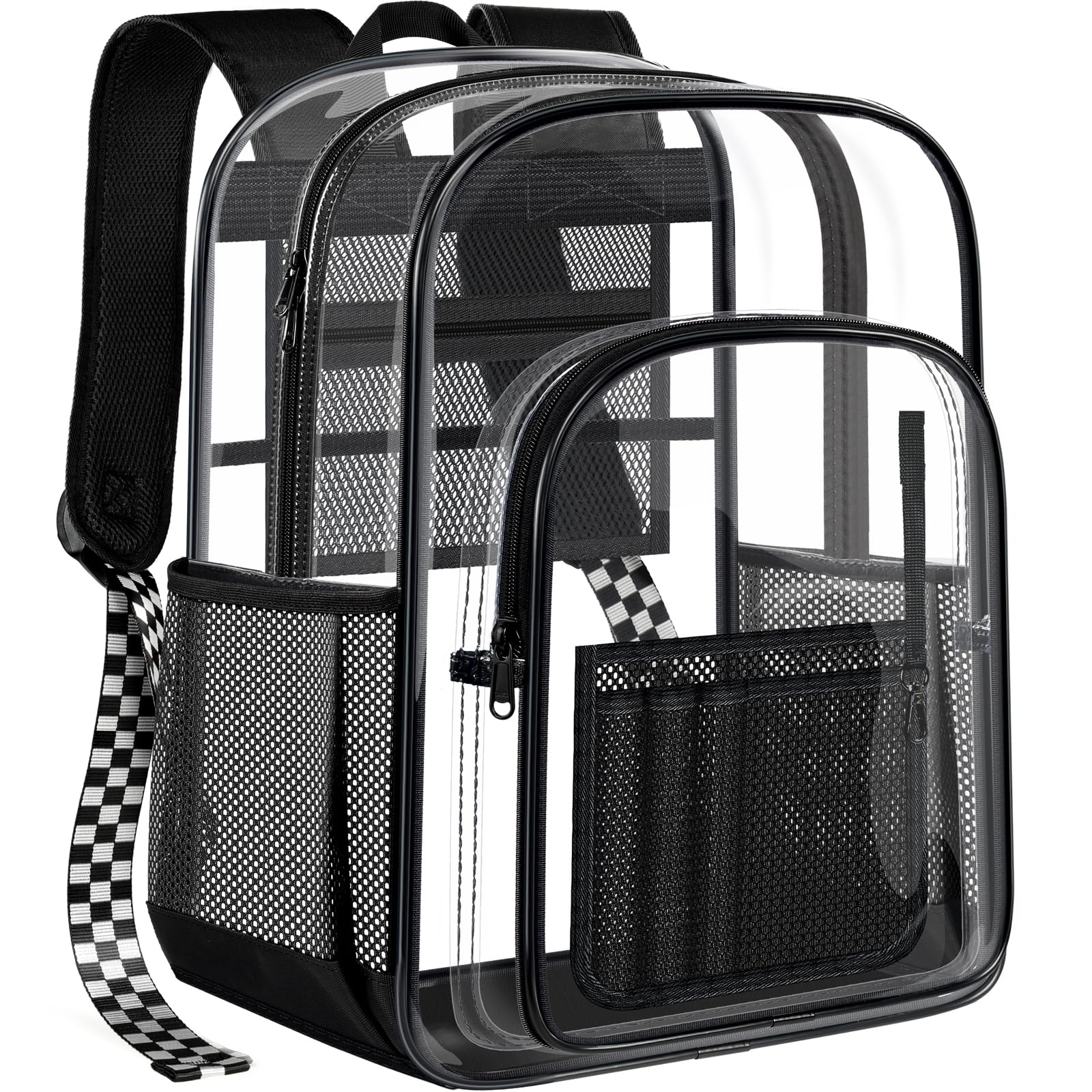 PAMANO Clear Backpack Transparent Heavy Duty Bookbag See Through Bag for College Work Travel Security, Black XL