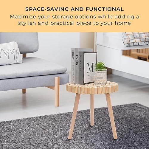 Miniatura 4 de Prosumer's Choice  Mesa auxiliar de madera color marrón natural, mesas auxiliares redondas pequeñas para sala de estar, mesita de noche simple,