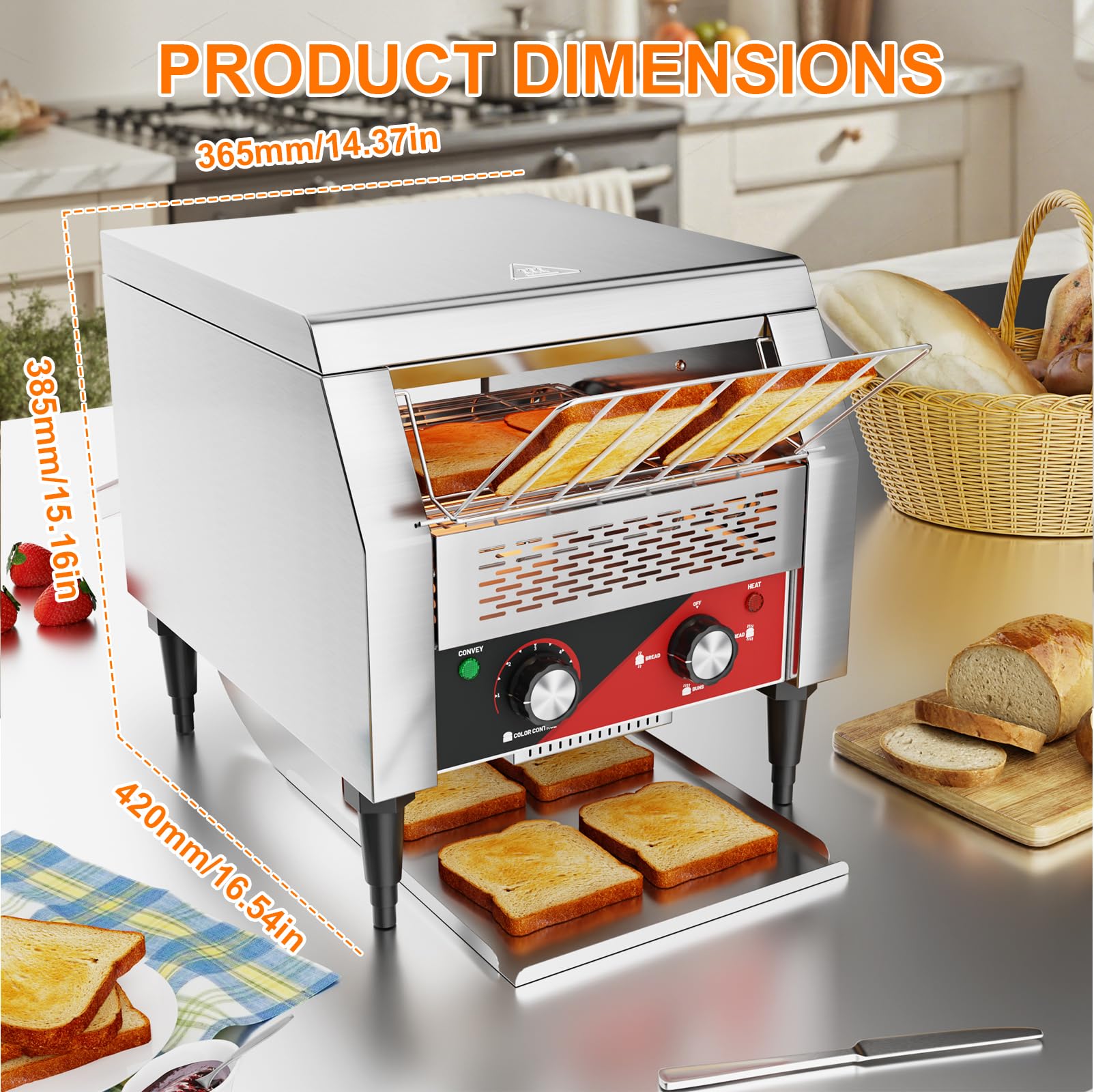 Edelstahl-Gewerbe-Fach-Toaster, Auto-Brot-Roaster für Hotels & Cafés, 150 Scheiben pro Stunde Kapazität, variable Geschwindigkeitsregelung, einfaches sauberes Design für Frühstücksservice mit hohem Vo