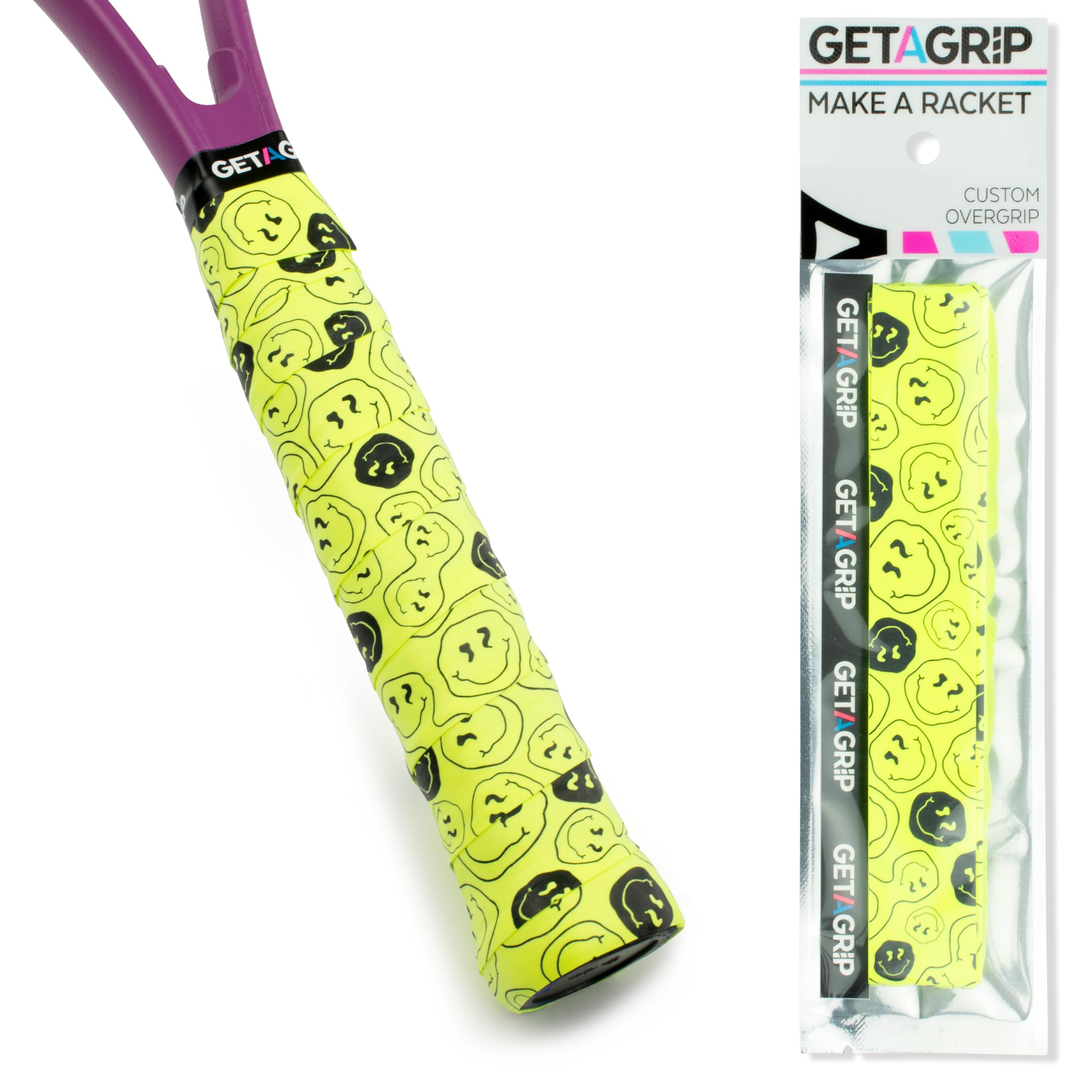 GET A GRIP - Custom Tennis Racket Grip Tape - Anti-Slip/Quick-Drying Tennis Overgrips - Precut Badminton Racket Grip with Finishing Tape - Squash Racket Grip Tapes