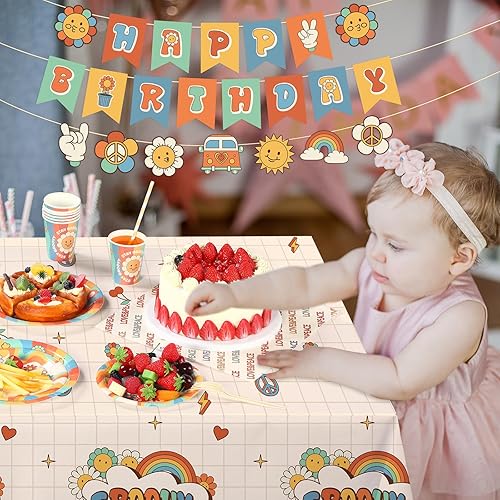 Miniatura 7 de Ctosree 173 piezas de suministros de fiesta Groovy incluyen mantel hippie bohemio Groovy cumpleaños banner de margarita hippie platos de papel