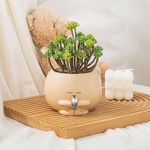 Miniatura 4 de Macetas para sentarse, macetas para suculentas, macetas de cabeza de 4.7 pulgadas para plantas de interior, bonitas macetas de resina con orificio