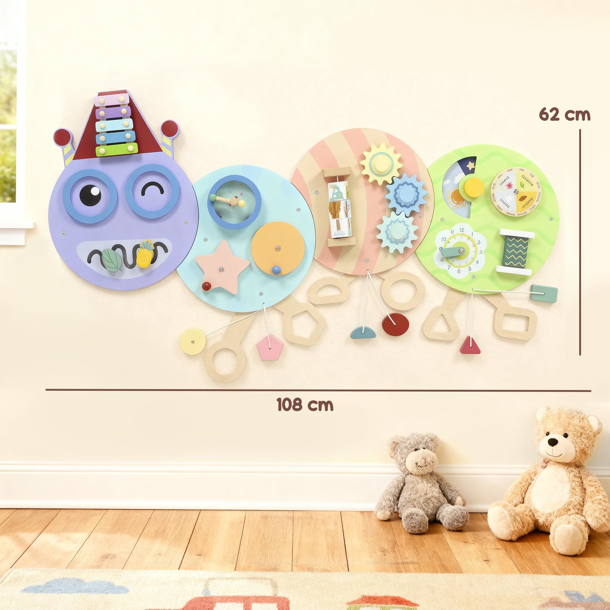 AIYAPLAY Caterpillar Montessori Busy Board zabawka sensoryczna tablica aktywności, ściana aktywności, centrum nauki, deska zajęcia, zabawka ścienna, prezent dla chłopców i dziewczynek od 3 lat