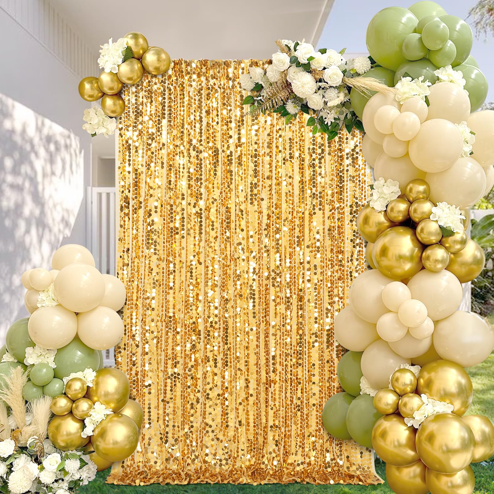 Big Payette - Sfondo con paillettes, 1,2 x 2,4 m, colore: oro, luccicante, tende in tessuto glitterato per feste di compleanno e baby shower
