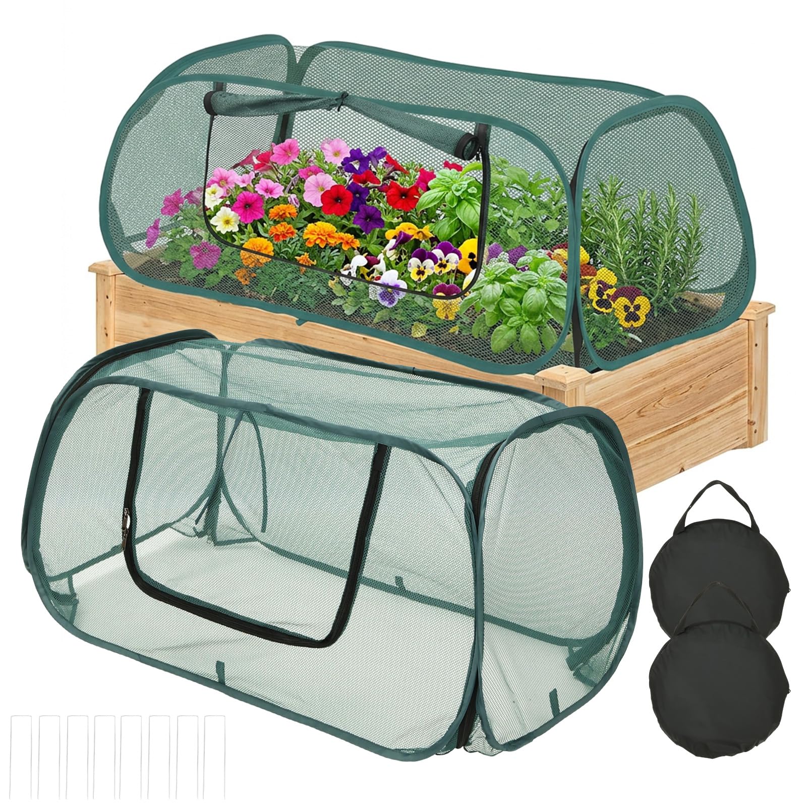 Pop Up Fruit Cage with Storage Bag, 115x55x45cm Fine Mesh Garden Plant Cover for Raised Beds,Bird & Insect Barrier Netting for Vegetables, Fruits & Seedlings Protection(2Pcs)