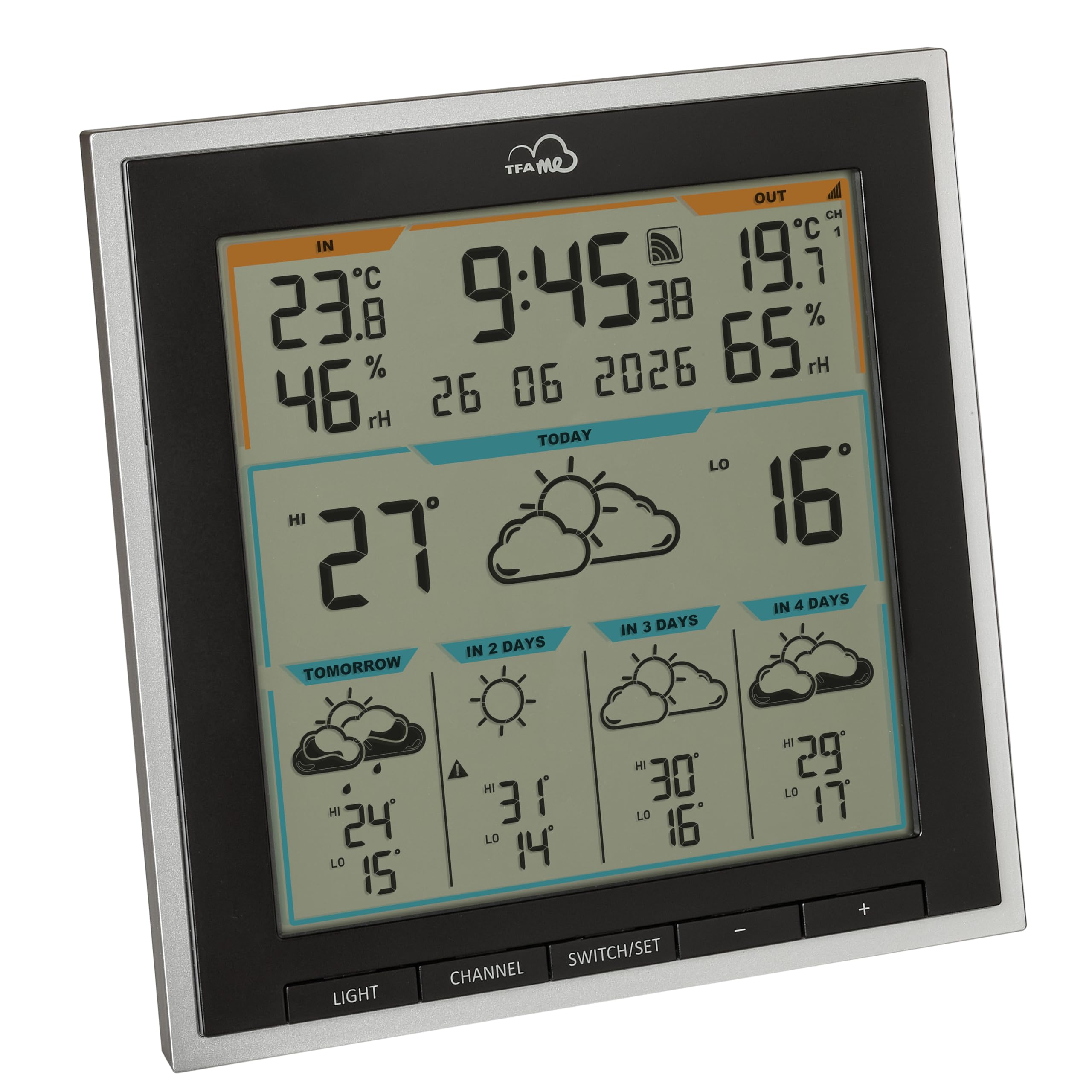 TFA 35.8105 WLAN Funkwetterstation TFA.me ID-08 Wetterprognose wetter.com 5 Tage mit Wettersymbolen, UV-Index, Regenmenge, Windgeschwindigkeit, Windrichtung (Blackline)