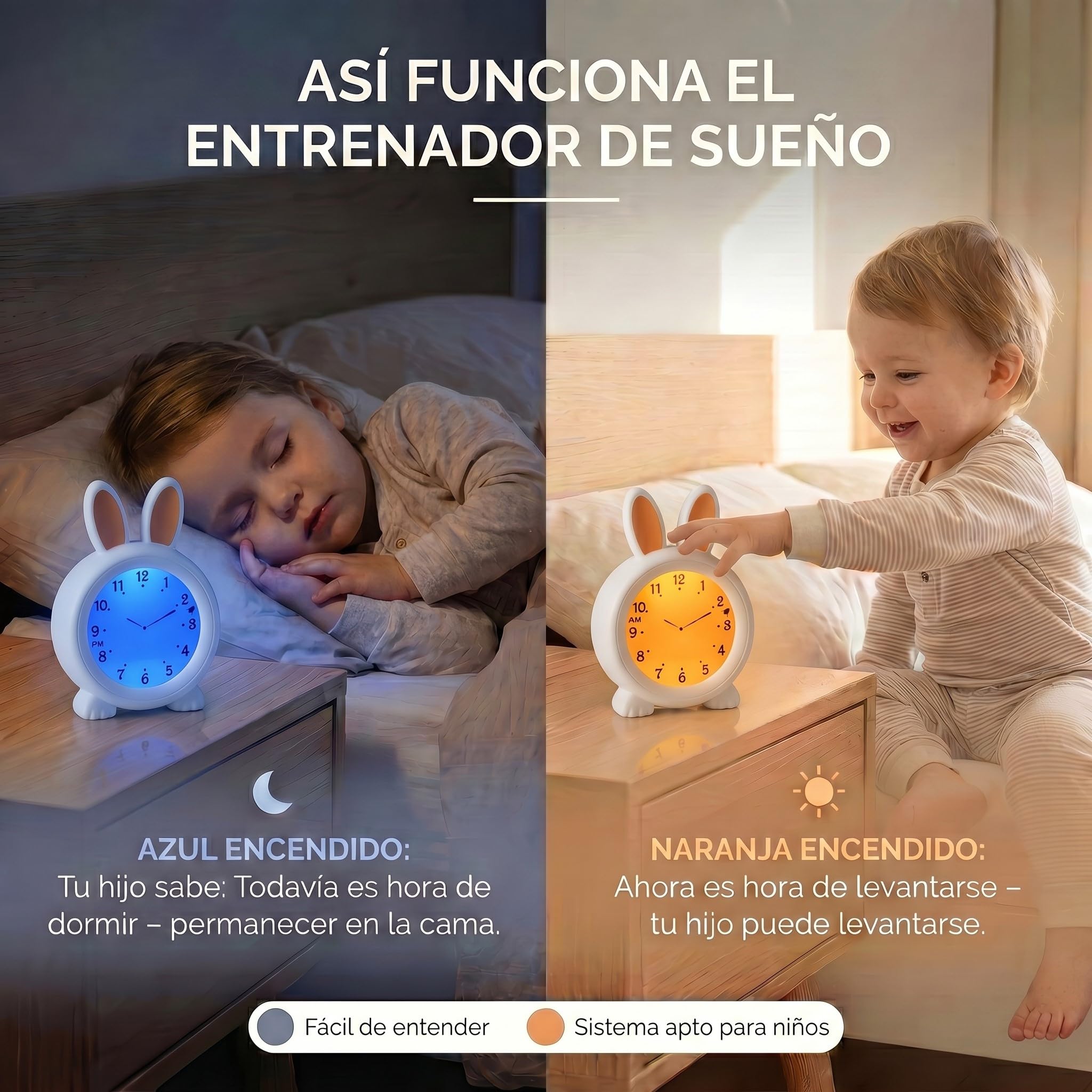 Alecto BC100BUNNY - Reloj Despertador Educativo con Alarma/luz Nocturna - Blanco