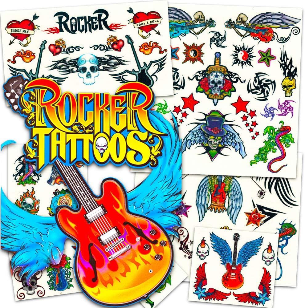 Amazon.com : Rock Star Temporary Tattoos Party Favor Set (50 Rocker ...