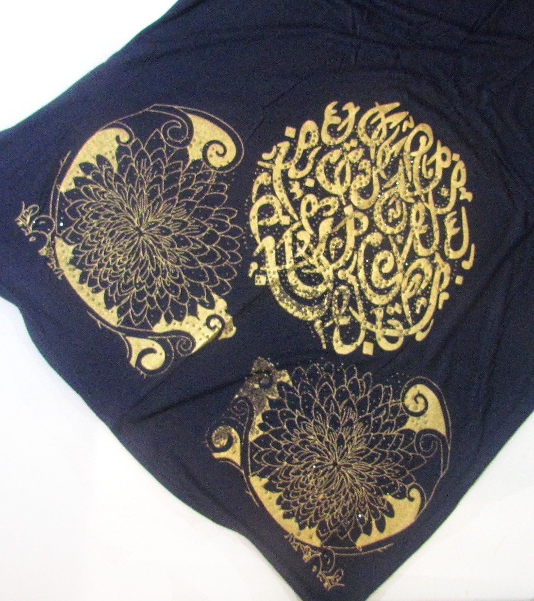 Arabic Calligraphy Scroll Scarf Navy with Gold