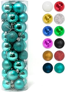 Allgala Christmas Balls 36 PK 2 Inch 5CM Pre-Strung Shatter Proof Christmas Ornament Balls for Xmas Tree-4 Style-Turquoise