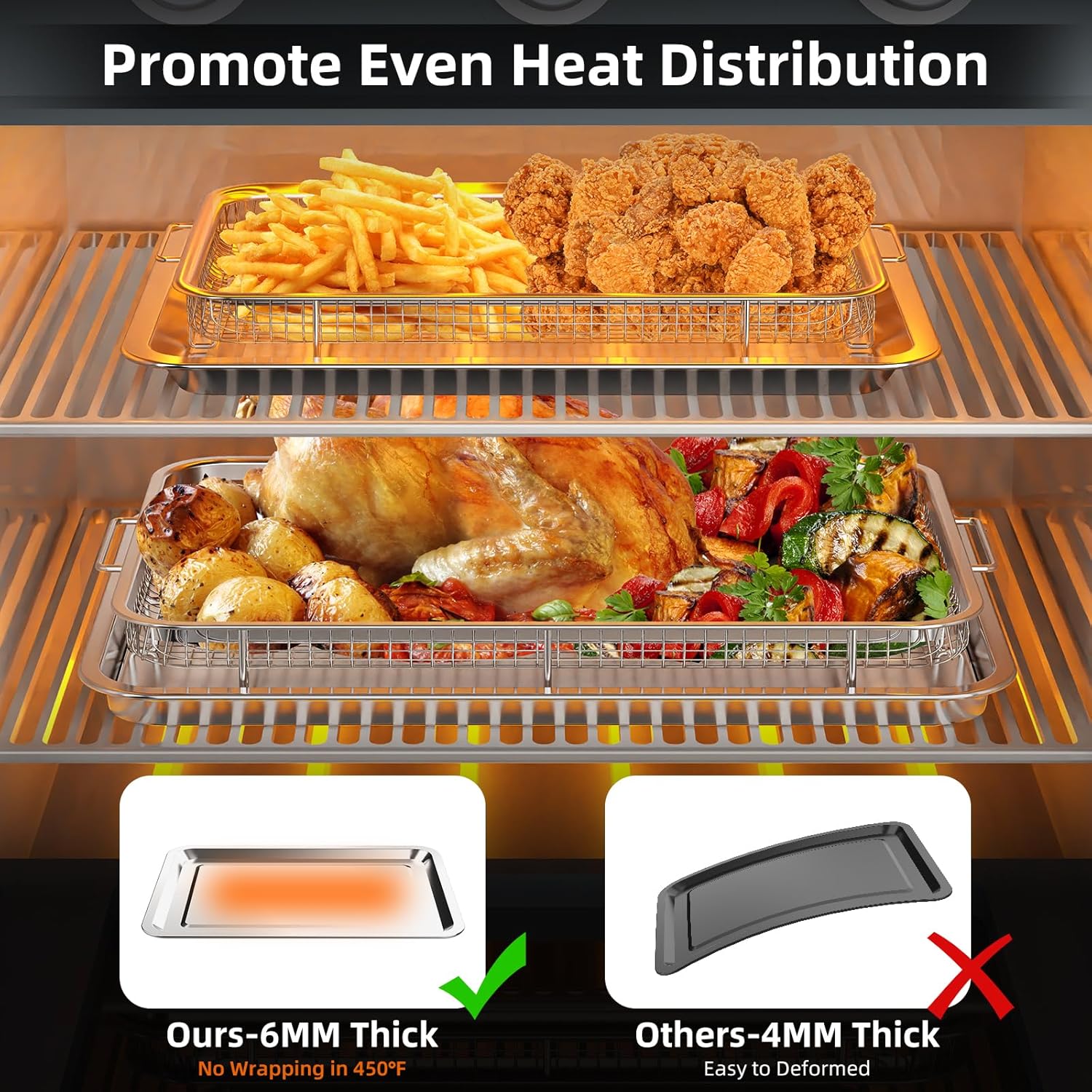 YEPATER Air Fryer Basket for Oven Promotes Even Cooking