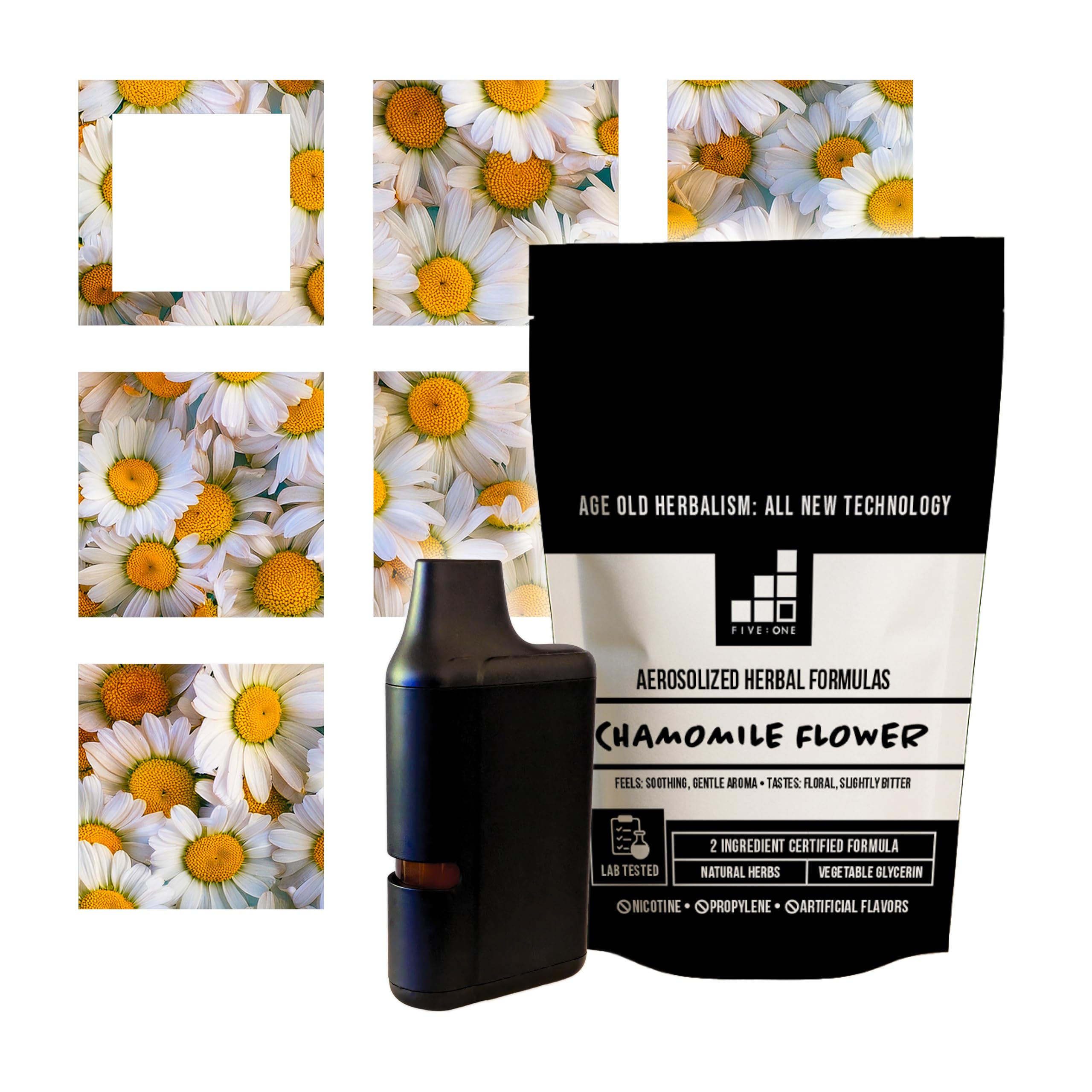 5:1 Formulas Chamomile Organic Aromatherapy Diffuser - Non-Nicotine Lab-Tested Essential Herbal Personal Diffuser with Vegetable Glycerin