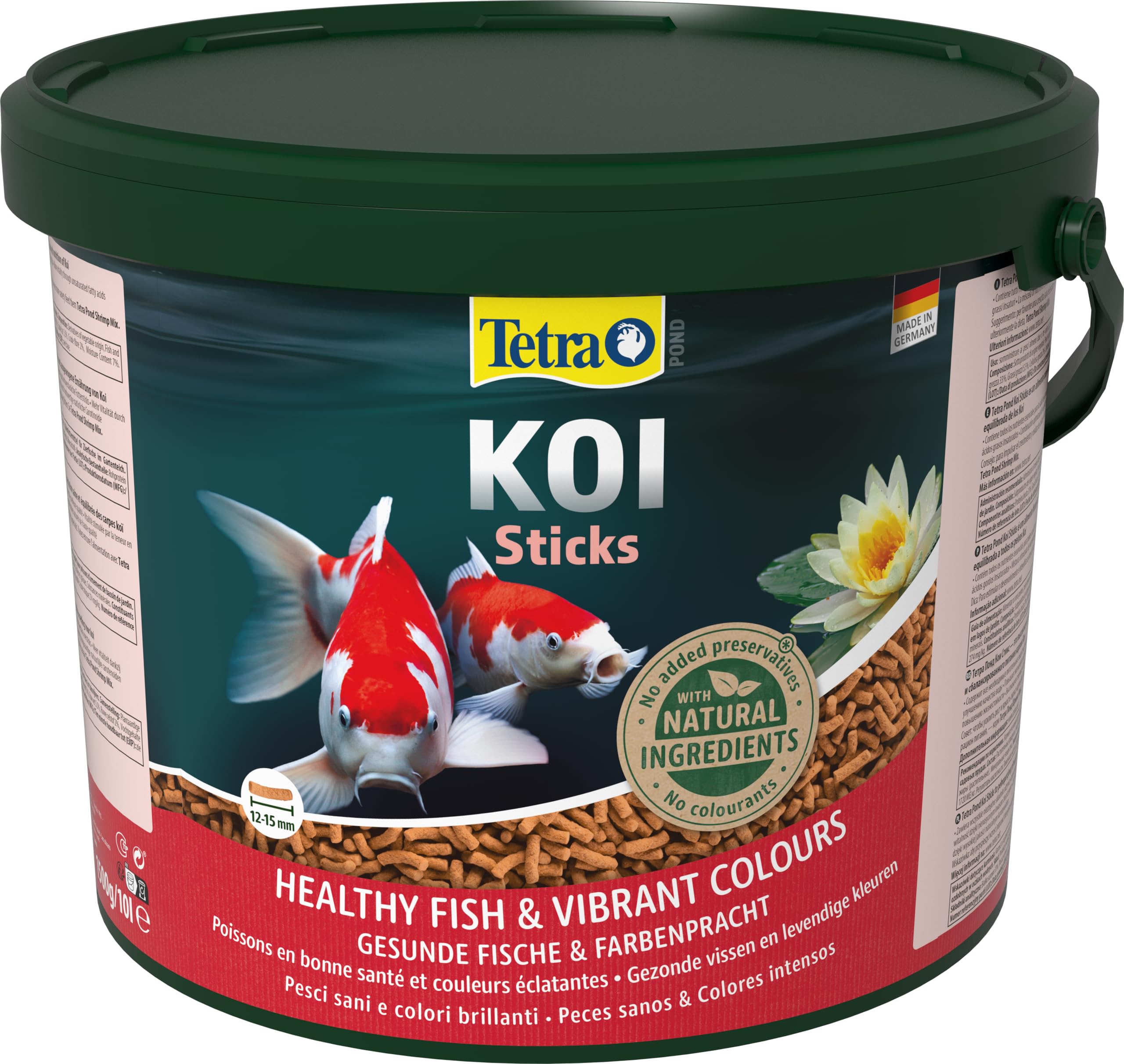 Tetra Pond Koi Sticks, Alimento para todos los peces Koi, para peces sanos, colores intensos y agua transparente, cubo de 10 L
