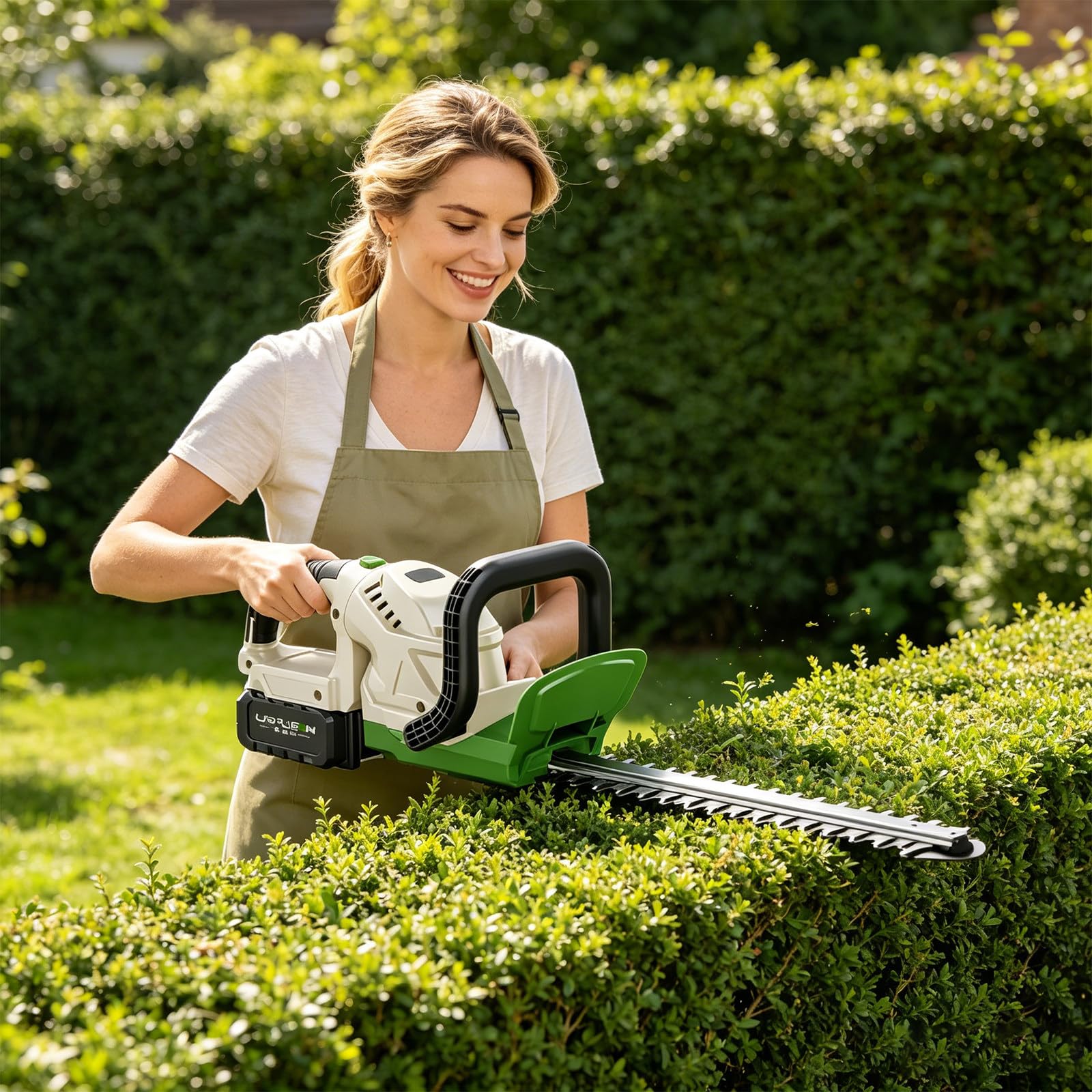 Cortasetos inalámbrico, 20 pulgadas con 2 baterías, 21 V 3000 RPM, ligero 2 kg, capacidad de corte de 3/4 pulgadas para un mantenimiento eficiente del jardín