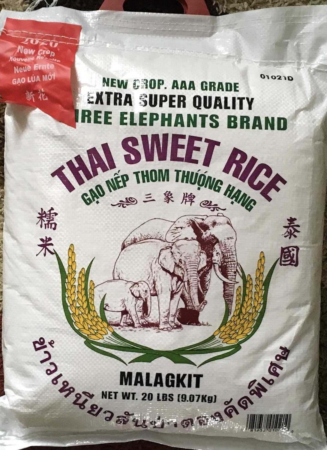 Three Elephants Thai Sweet Rice, 20 Pound