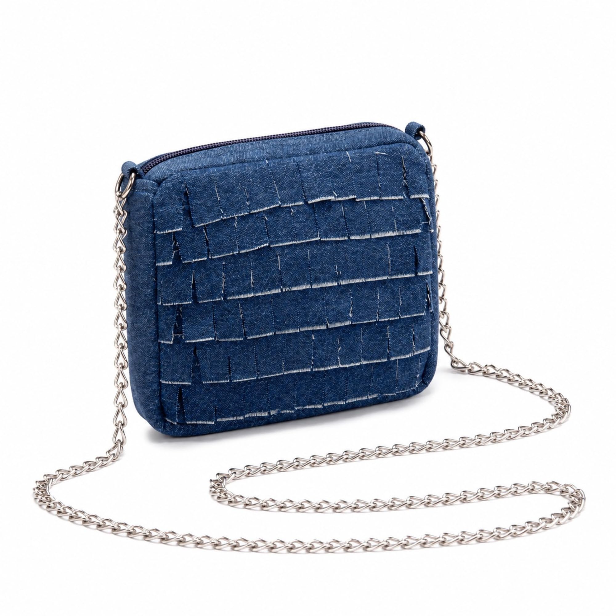 Denim Ruffle Mini Sling Bag for Women | Crossbody with Metal Chain Strap | Compact Evening Purse (6 x 5 x 1.5 Inches)-image-40