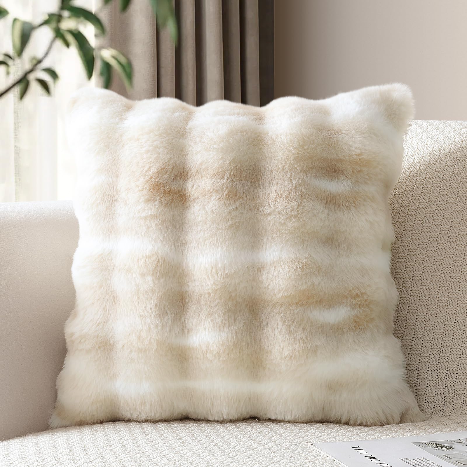 JOTOM Set of 1 Plush Cushion Cover 40x40 cm Soft Decorative Throw Pillow Cover Fluffy Faux Fur Pillowcase for Couch Sofa Bedroom Pillow 16x16 Inch (Beige White) — image 1