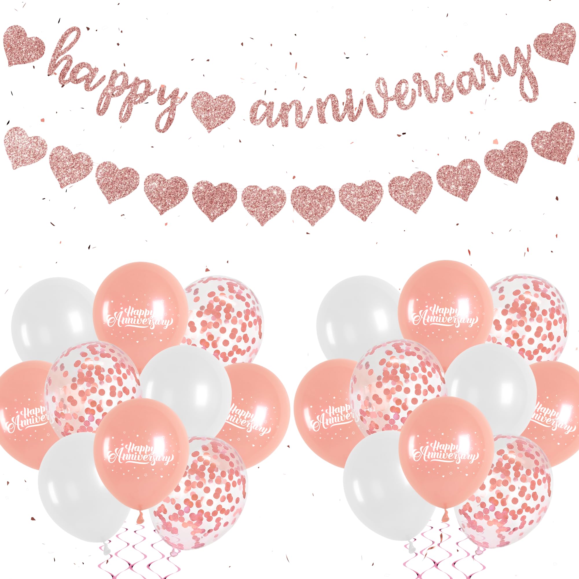 Happy Anniversary Banner Balloons Decorations - Rose Gold Wedding Anniversary Decorations Includes Garland Rose Gold Banner Latex Balloons for Happy Wedding Anniversary Ceremony Event Party Supplies