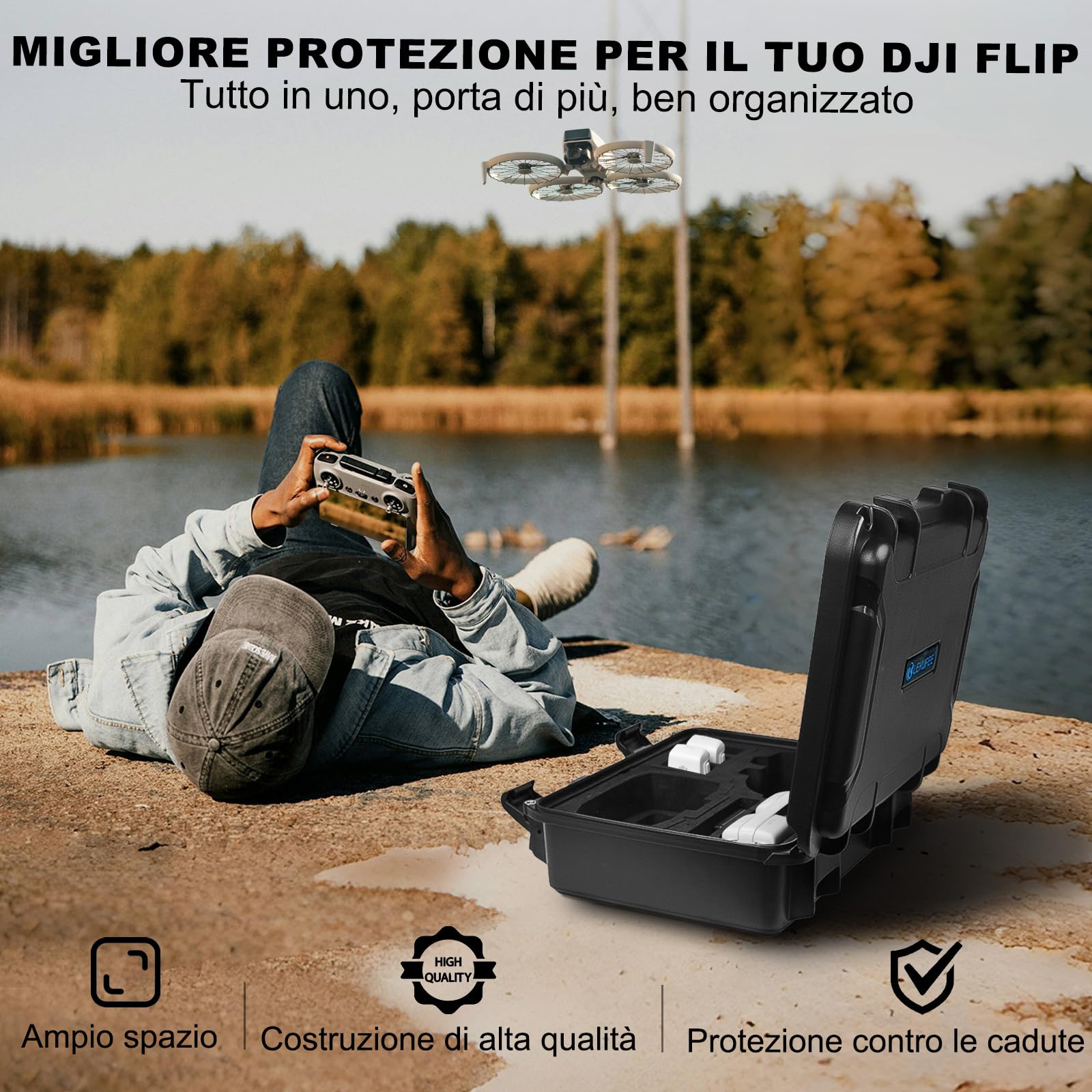 LEKUFEE Custodia Rigida Impermeabile Portatile per DJI Flip Combo Fly More,DJI RC 2/RC N3/N2, batteria (8 pezzi), hub di ricarica e altri accessori (solo borsa)