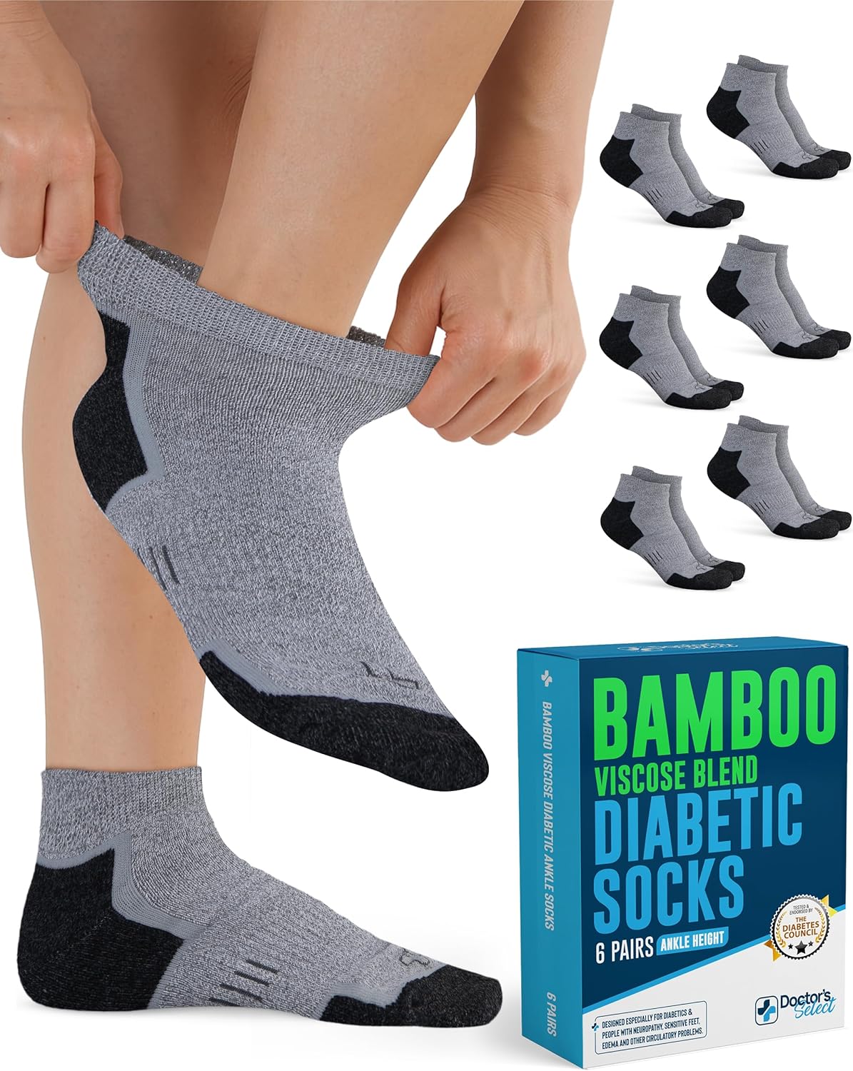 Doctor's Select Bamboo Viscose Diabetic Socks for Women & Men - 6 Pairs, Viscose Bamboo Socks Woman, Low Cut, Non Binding