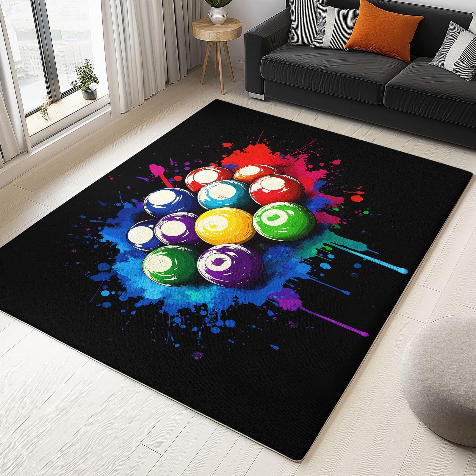 Tapis de salon snooker noir lavable et super doux qui ne glisse pas sous la table
