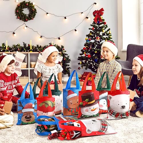 Miniatura 5 de Photect 32 bolsas de regalo de Navidad a granel con asas, bolsas de mano reutilizables no tejidas para vacaciones de invierno, muñeco de nieve,