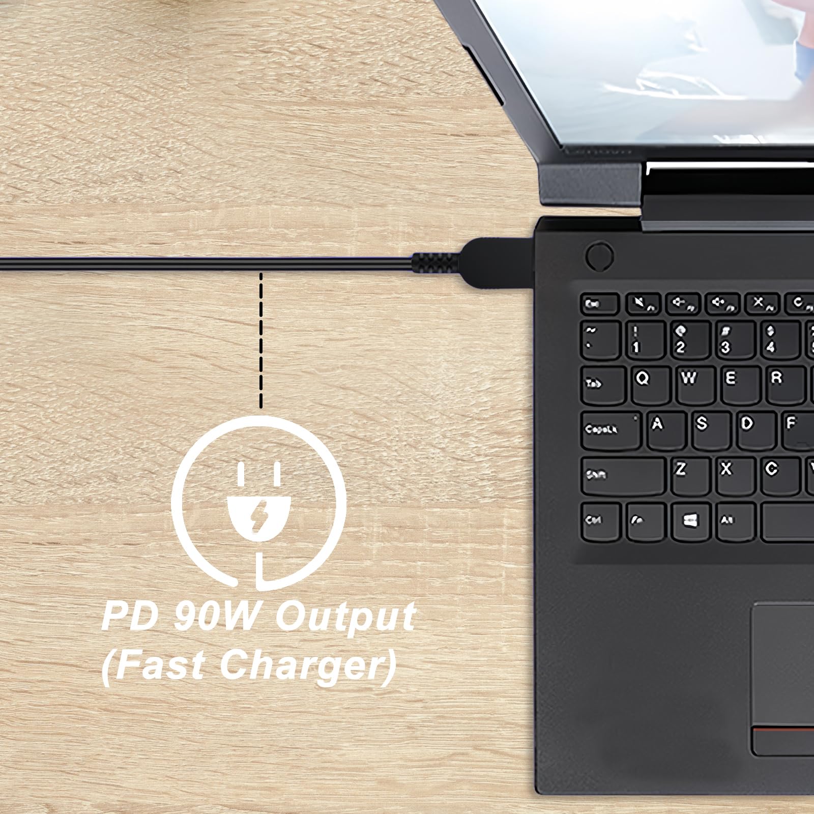 Alimentatore USB-C da 90 W, cavo di ricarica per laptop, Pd 90/65/45 W