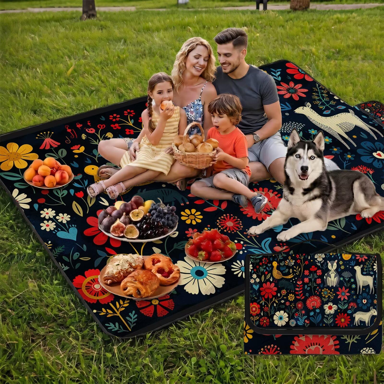 Manta de Picnic 150x200 cm, Alpaca Manta Picnic Impermeable, pájaro Esterilla de Playa Alfombra de Exterior, Picnic Blanket Plegable con Asa para Camping, Jardín, Césped, Playa, Senderismo FZ-36